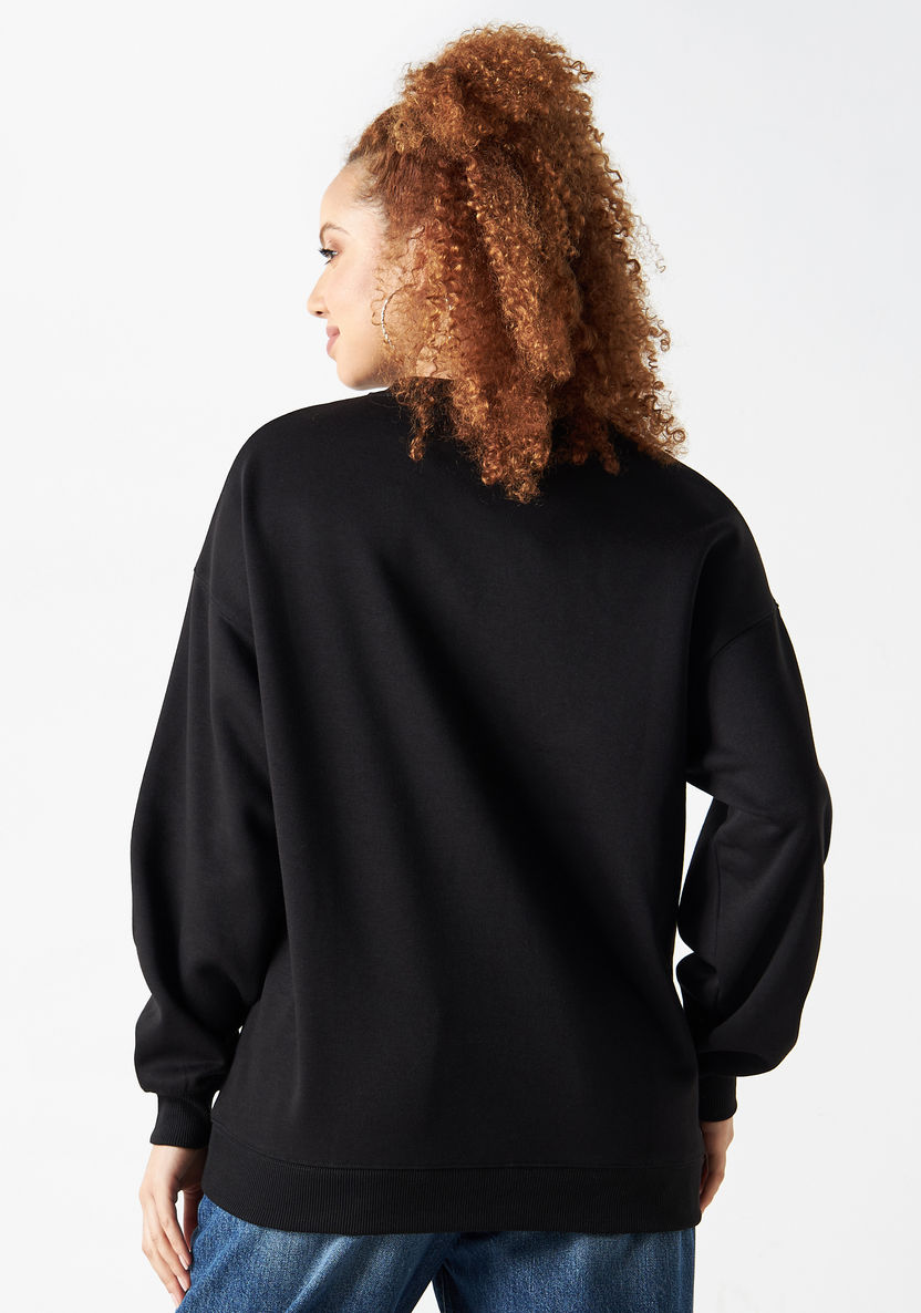 Buy Sequin Embellished Sweatshirt with Crew Neck and Drop Shoulder ...