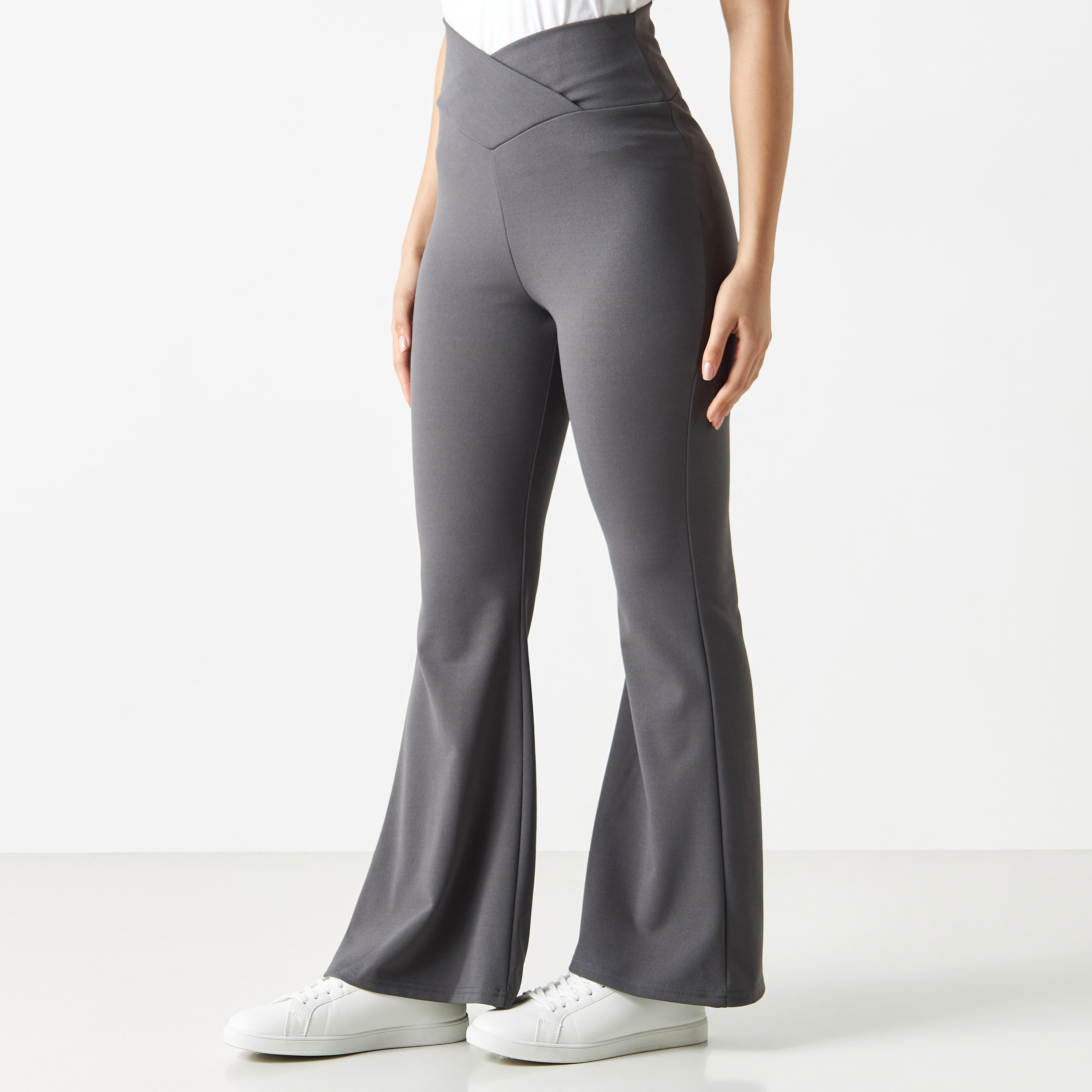 Buy Solid Flared Pants with Crossover Waist Detail | Splash UAE