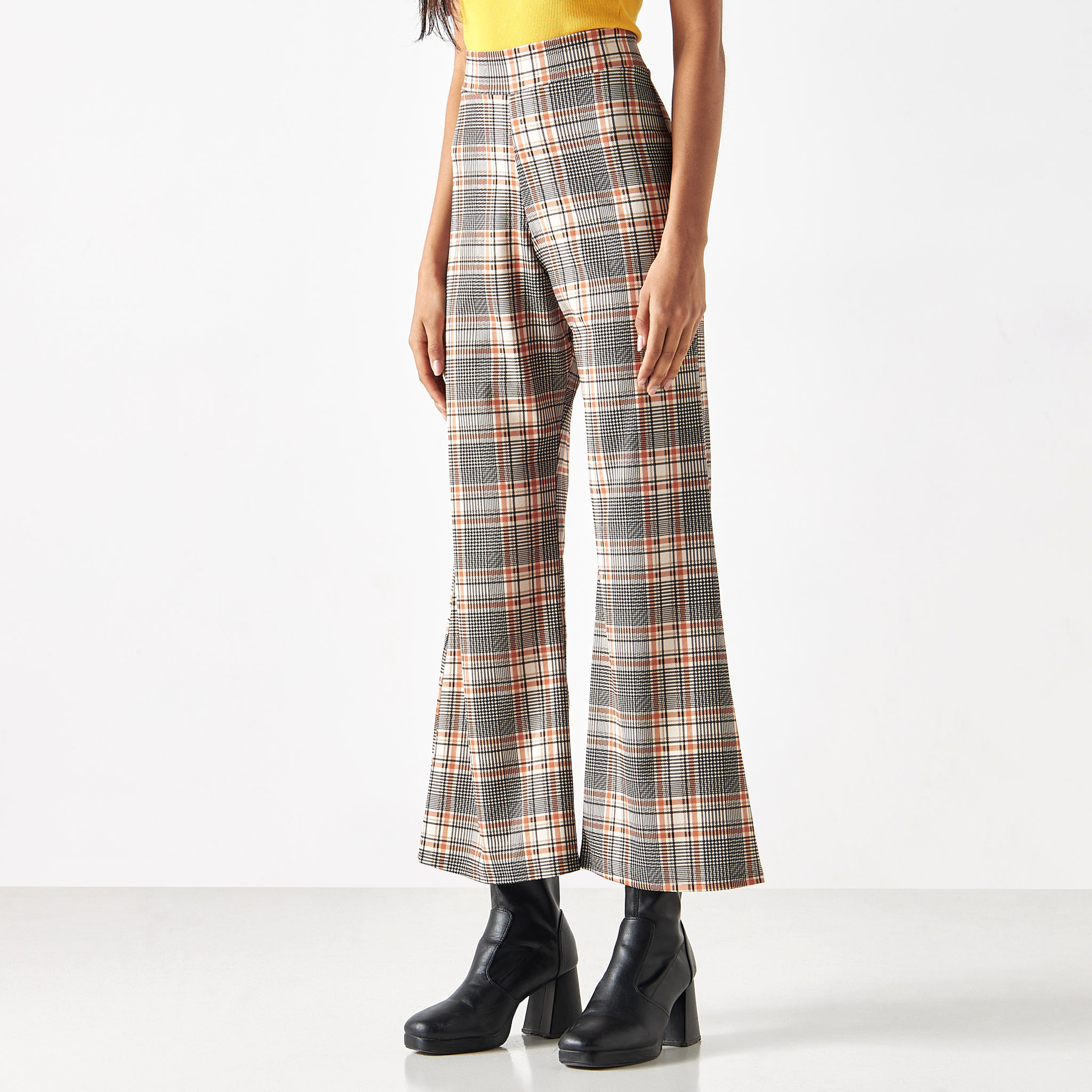 Flared hot sale checked trousers