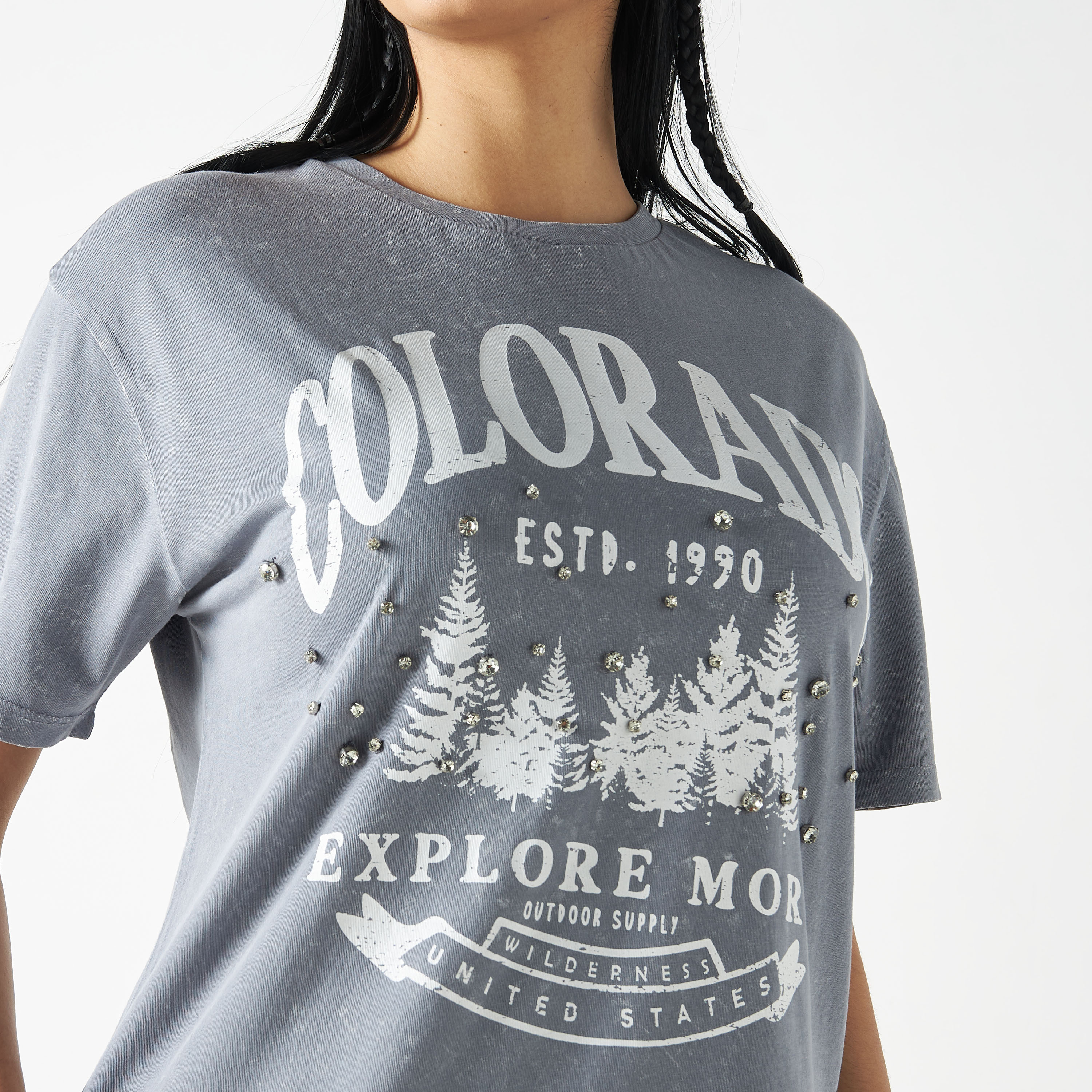 Shop Graphic Print T-shirt with Crew Neck and Short Sleeves