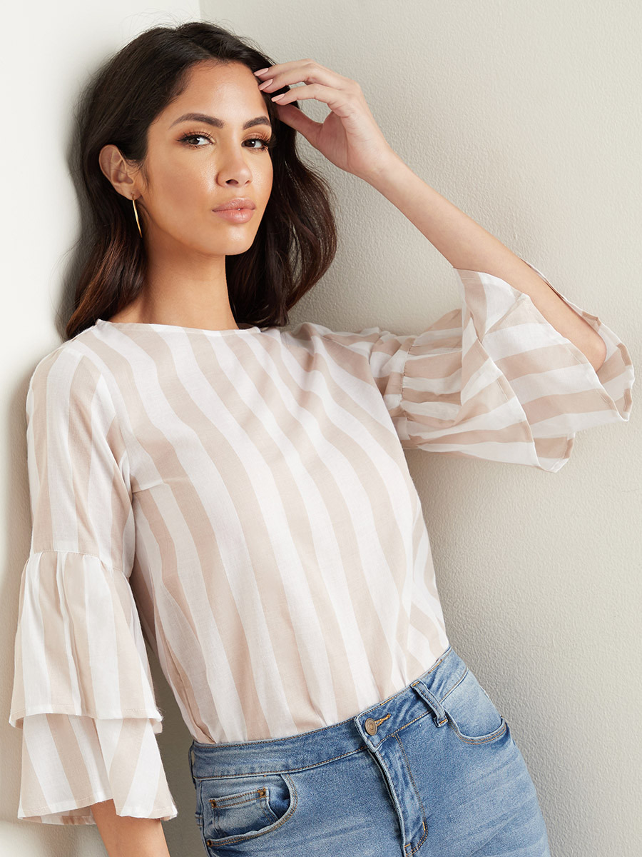 بلوزة مخططة بتفاصيل كشكش من ستايلي-women-clothing-shirtsandblouses-blouses-image-1
