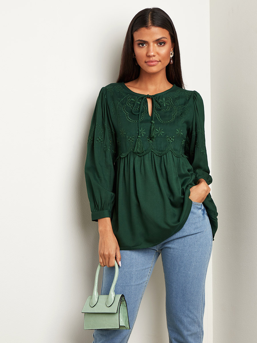 بلوزة بقصة واسعة وكشكش من ستايلي-women-clothing-shirtsandblouses-blouses-image-1