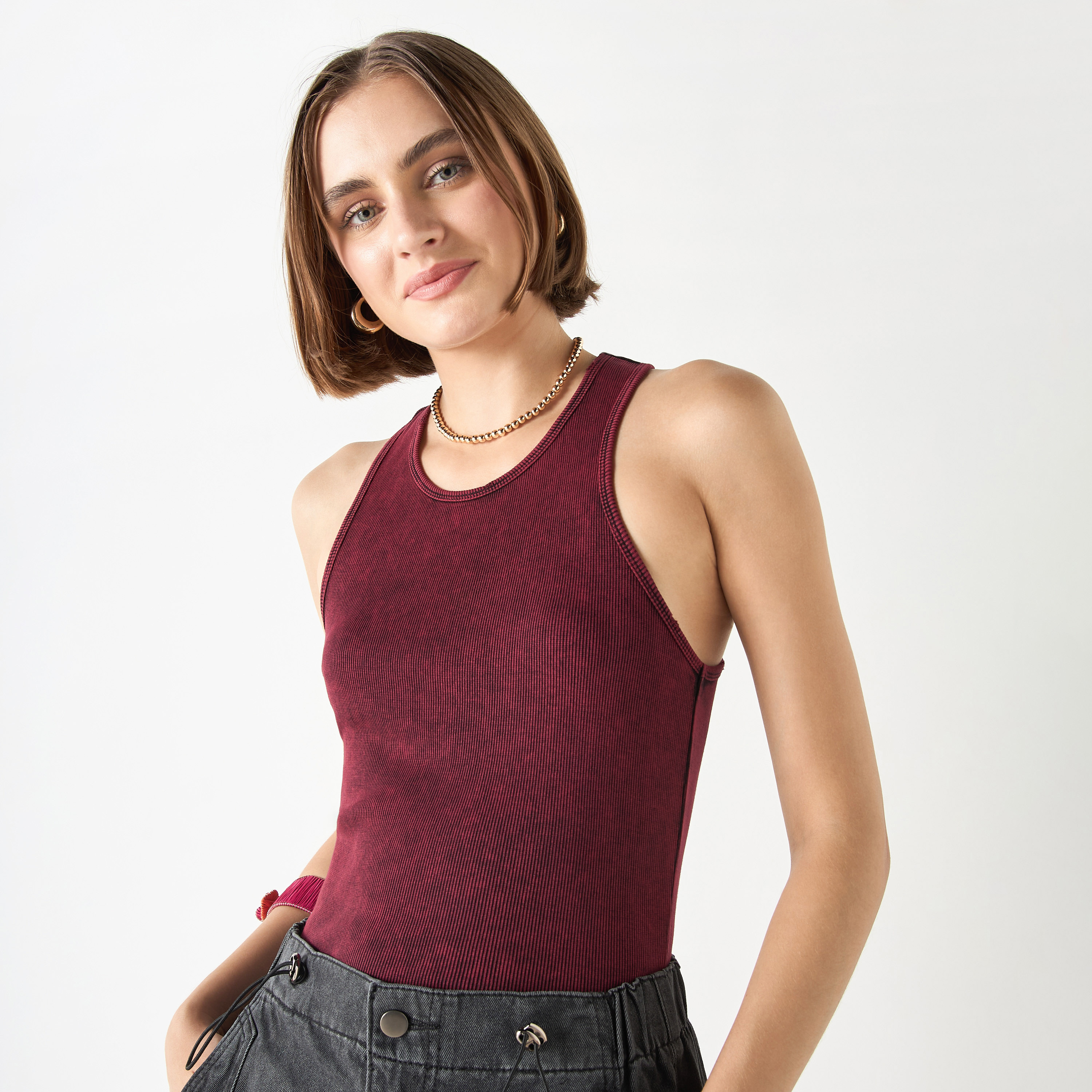Shop Ribbed Tank Top with Racerback Online | Splash UAE