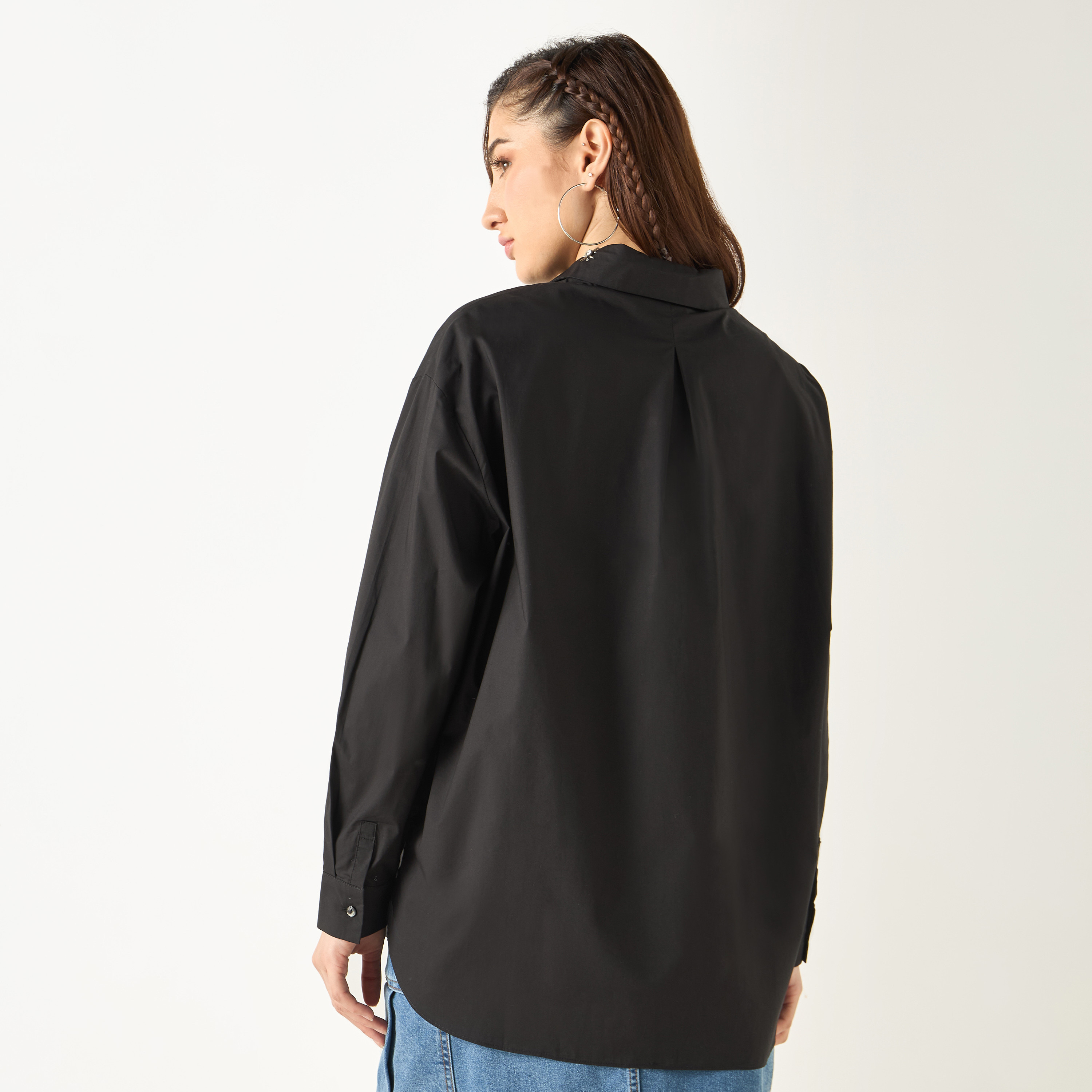◆boohoo◆ オープンステッチ ニットシャツ / stone Shop Stone Embellished Oversized Shirt with Long Sleeves and