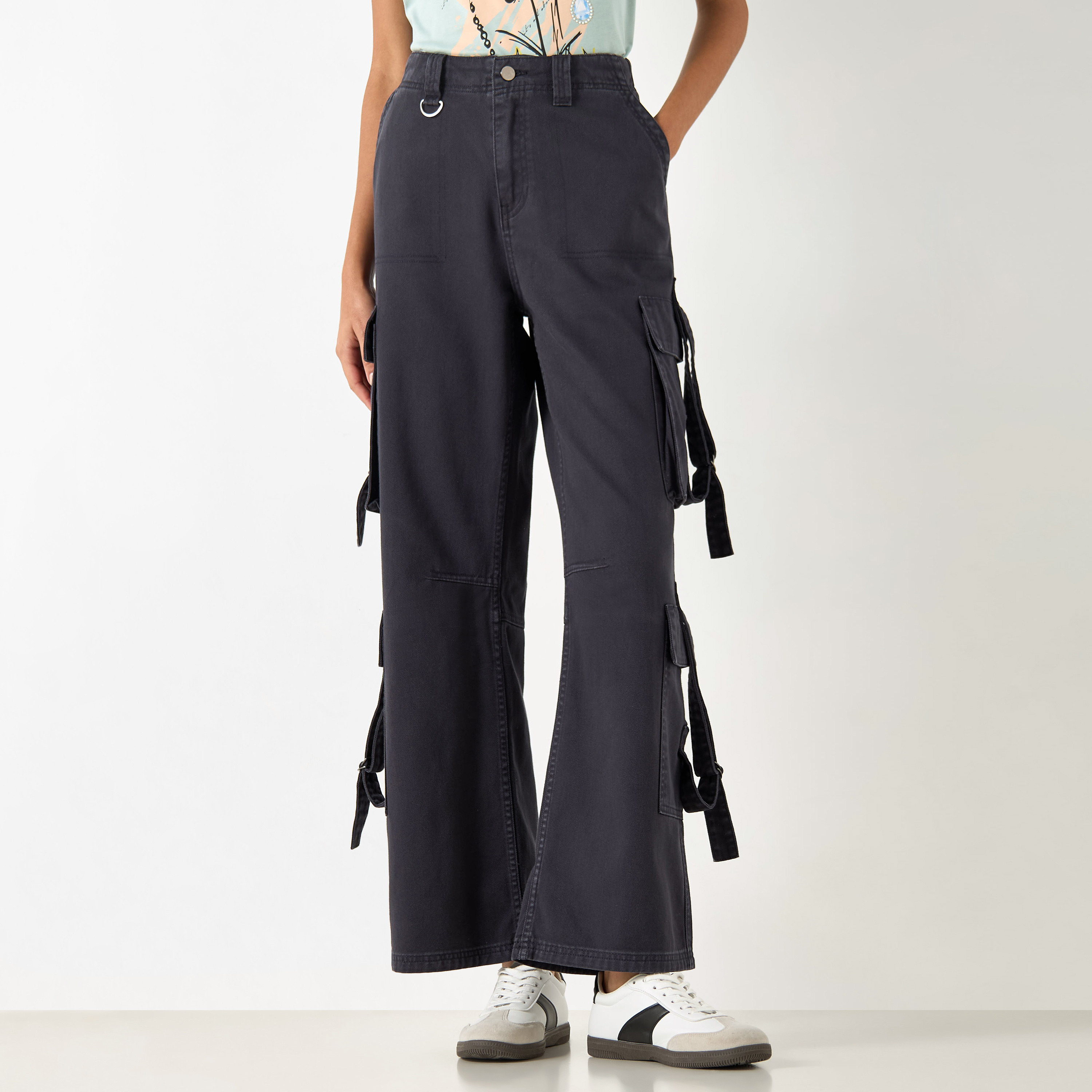 Shop Cargo Pants with Pockets and Buckled Strap Detail Shop Cargo Pants with Pockets and Buckled Strap Detail