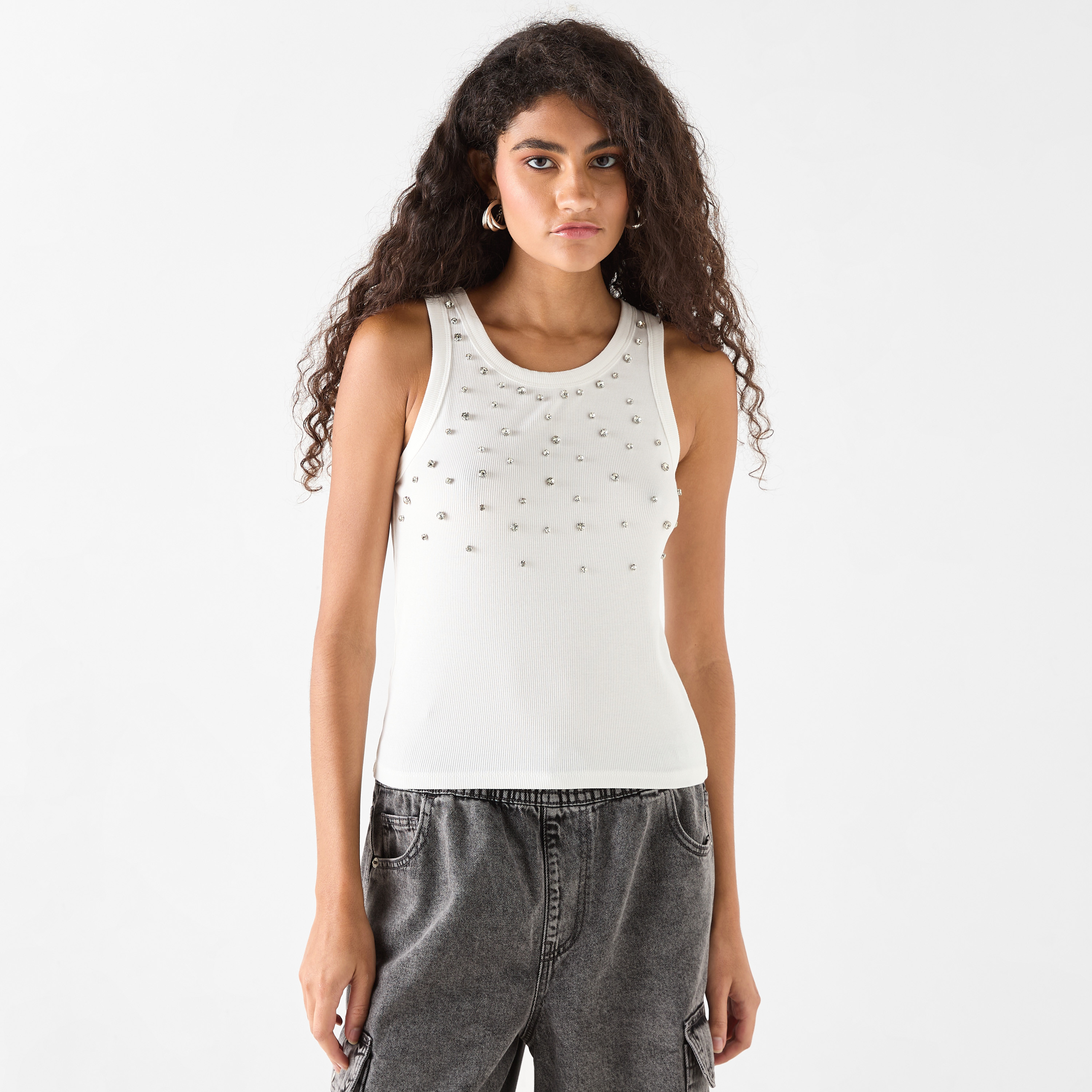 値下げ！ナゴンスタンス　24ss 新作　Drape tank top Shop Embellished Tank Top with Round Neck Online | Splash UAE