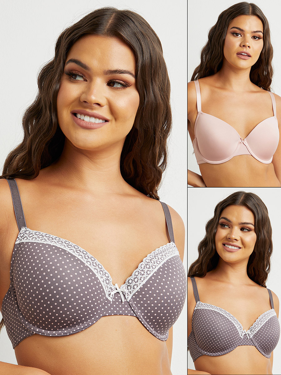 Set of 2 - Padded Wired Spot Print T-shirt Bra-women-clothing-lingerie-bras-image-1
