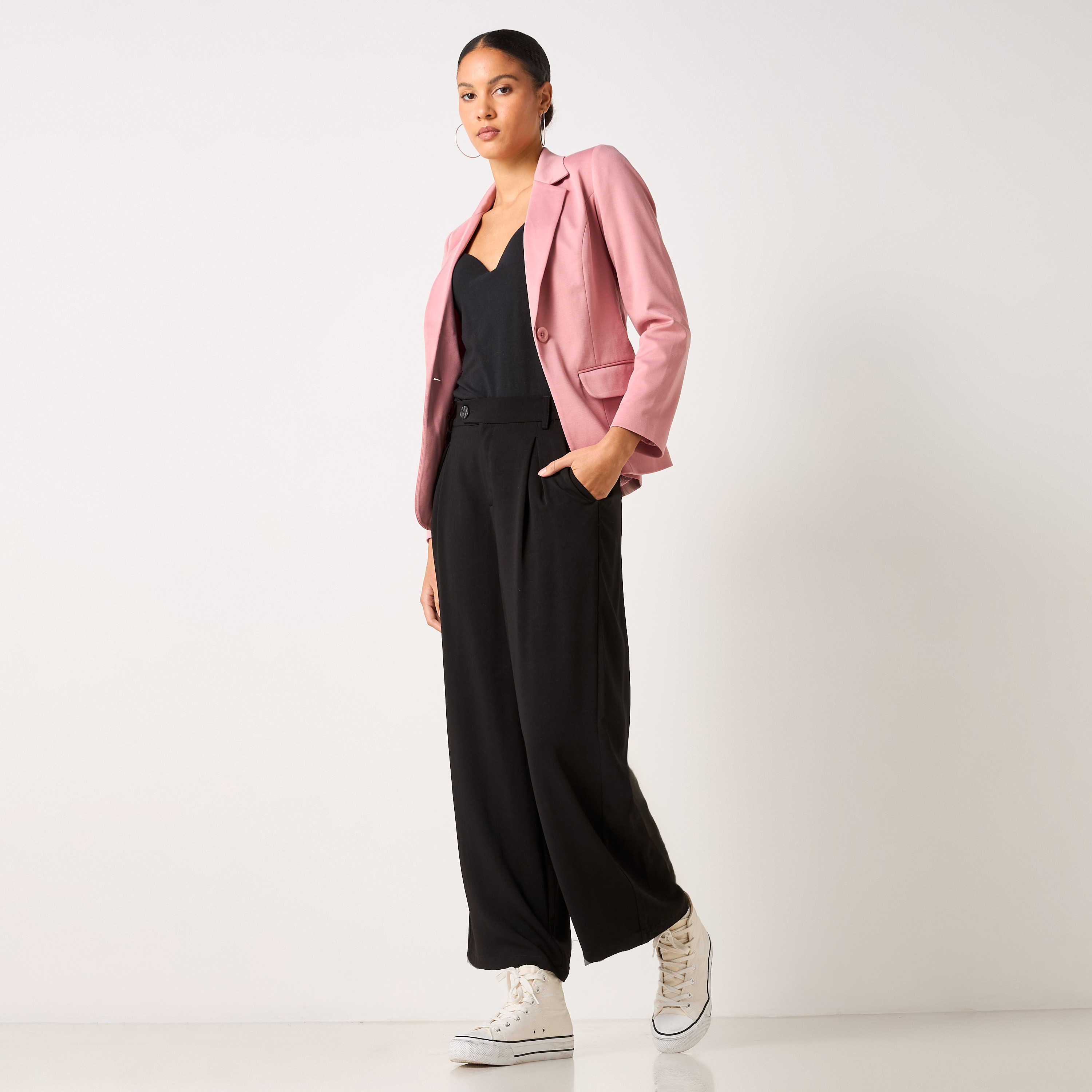 Shop Single Breasted Blazer with Notched Lapel and Pockets