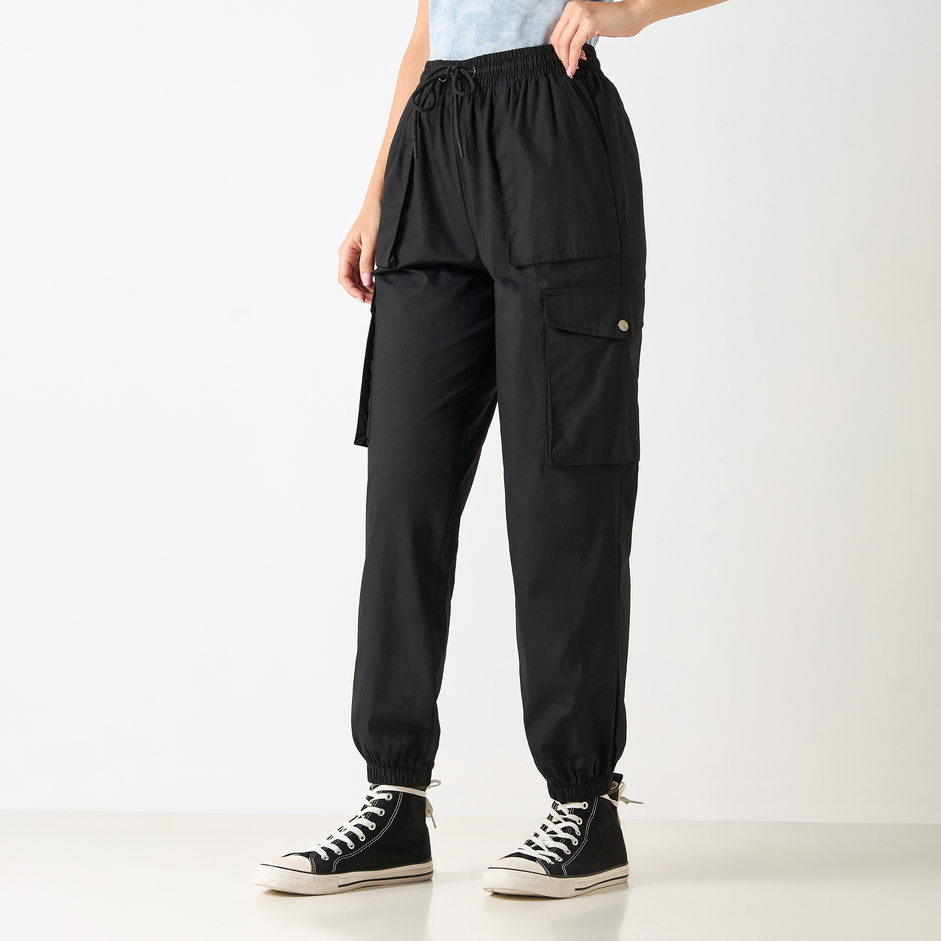 Shop Mid-Rise Cargo Pants with Drawstring Closure Online Shop Mid-Rise Cargo Pants with Drawstring Closure Online