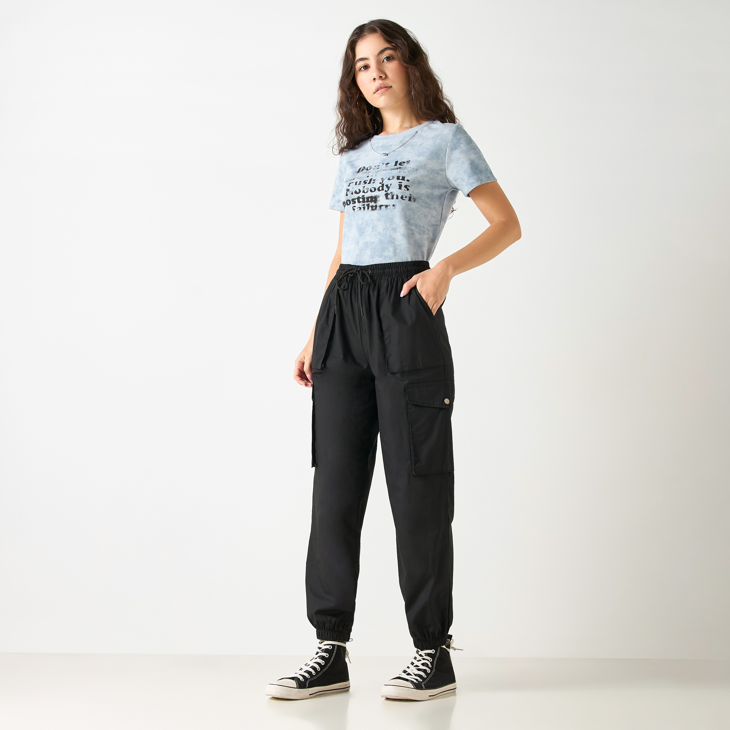Shop Mid-Rise Cargo Pants with Drawstring Closure Online Shop Mid-Rise Cargo Pants with Drawstring Closure Online