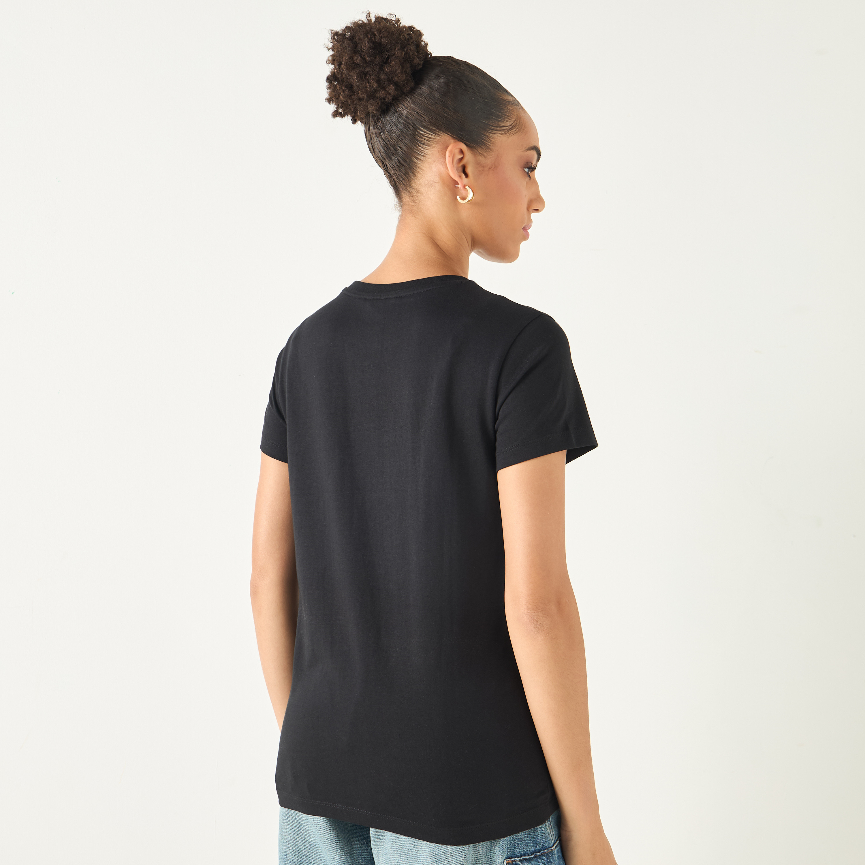 Graphic Print Crew Neck Cotton T-shirt with Short Sleeves-women-clothing-tshirts-image-3