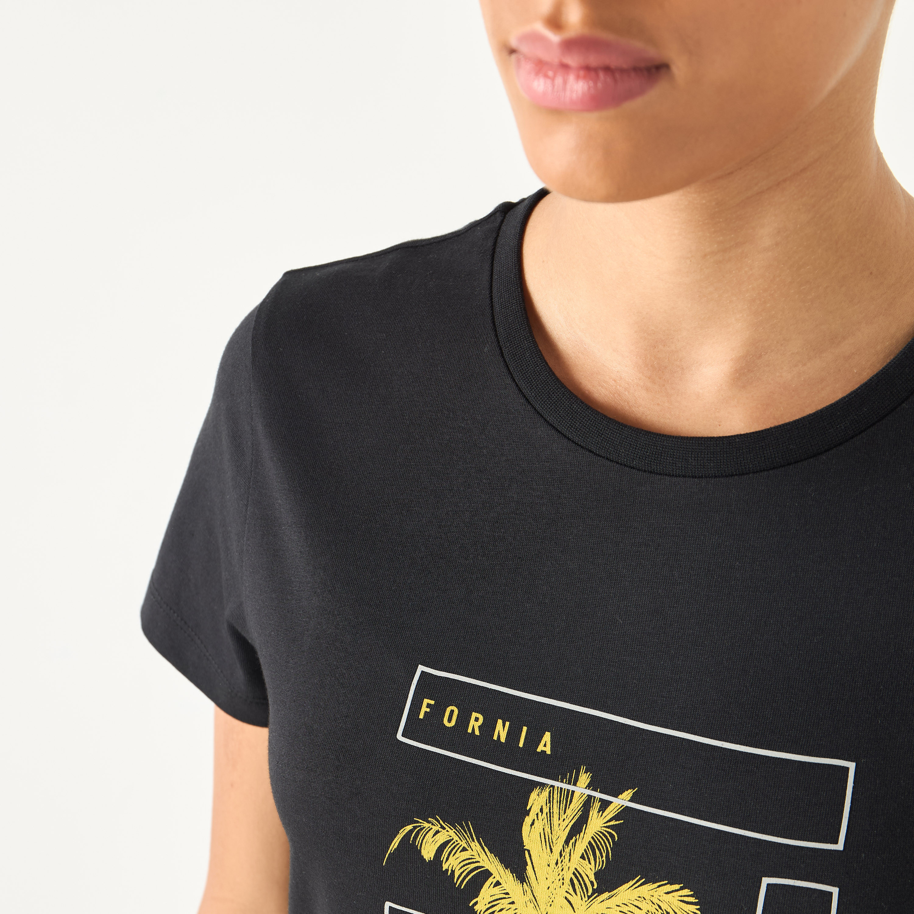 Graphic Print Crew Neck Cotton T-shirt with Short Sleeves-women-clothing-tshirts-image-4