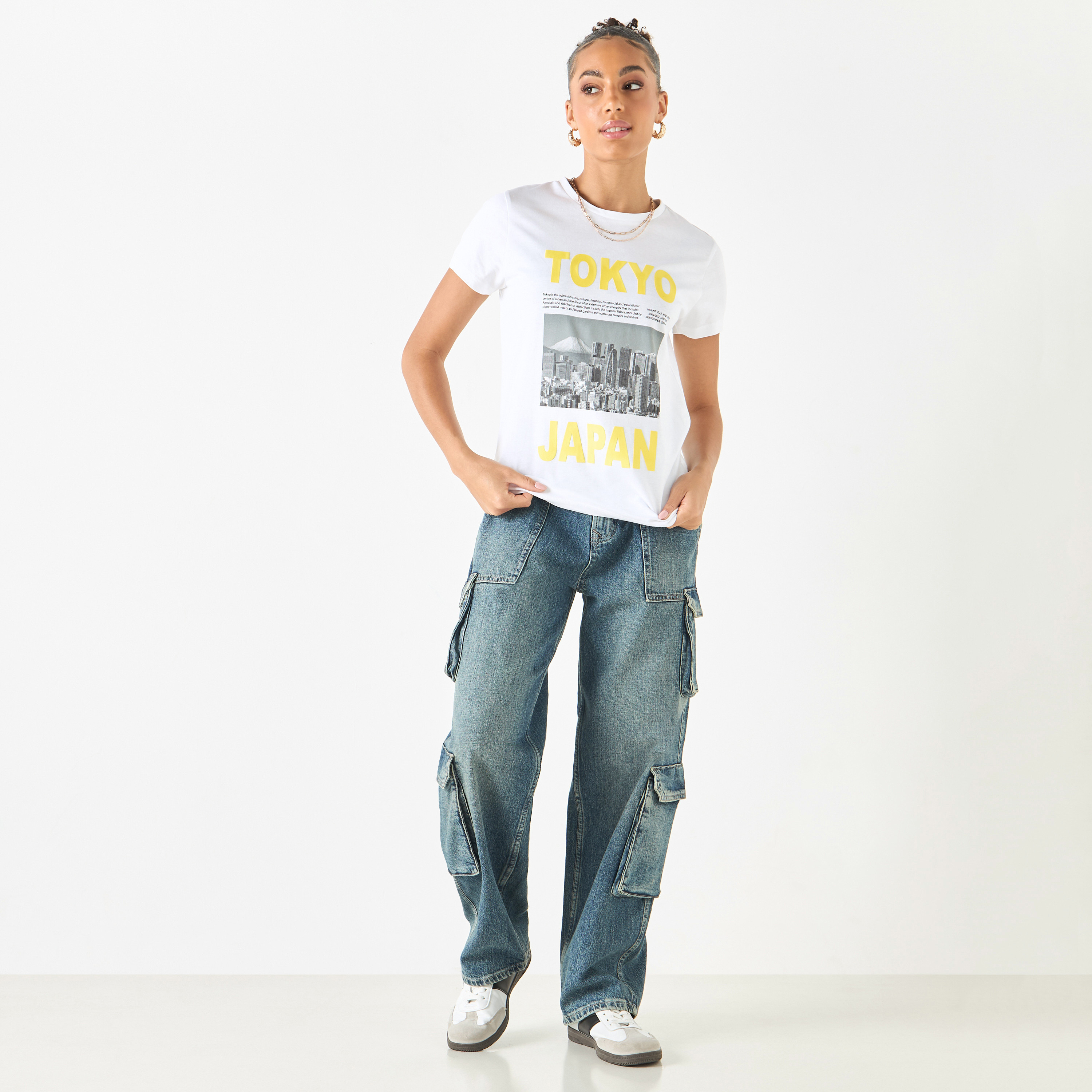 Graphic Print Crew Neck Cotton T-shirt with Short Sleeves-women-clothing-tshirts-image-10