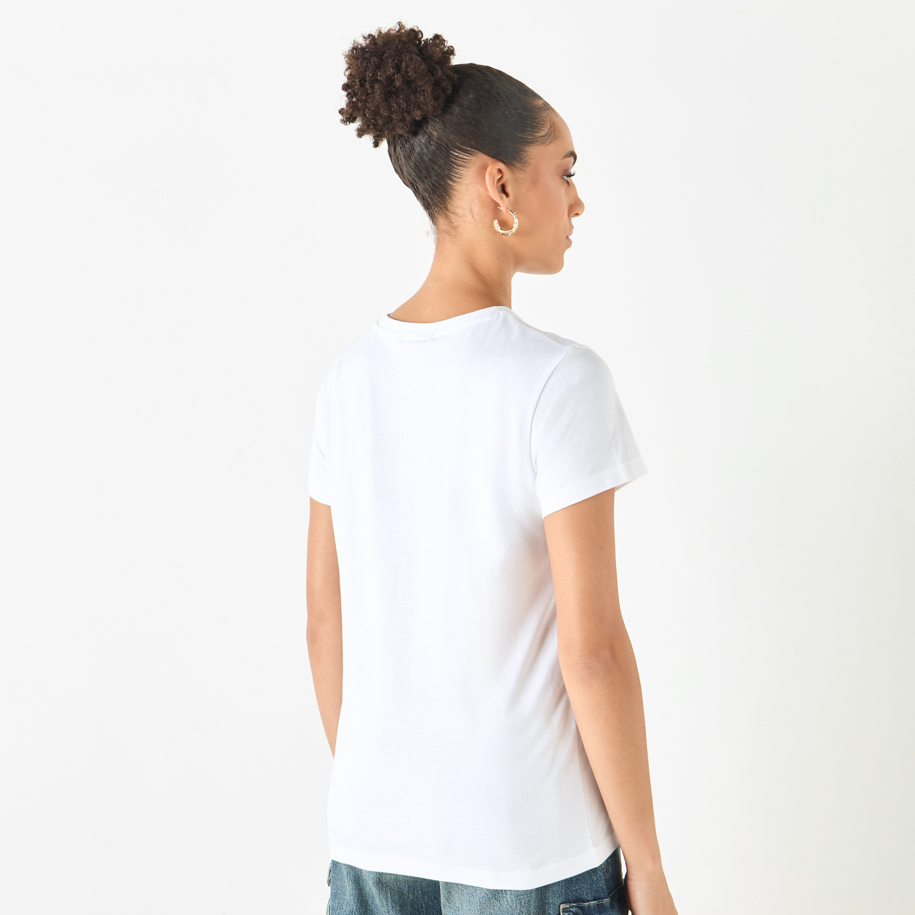Graphic Print Crew Neck Cotton T-shirt with Short Sleeves-women-clothing-tshirts-image-7