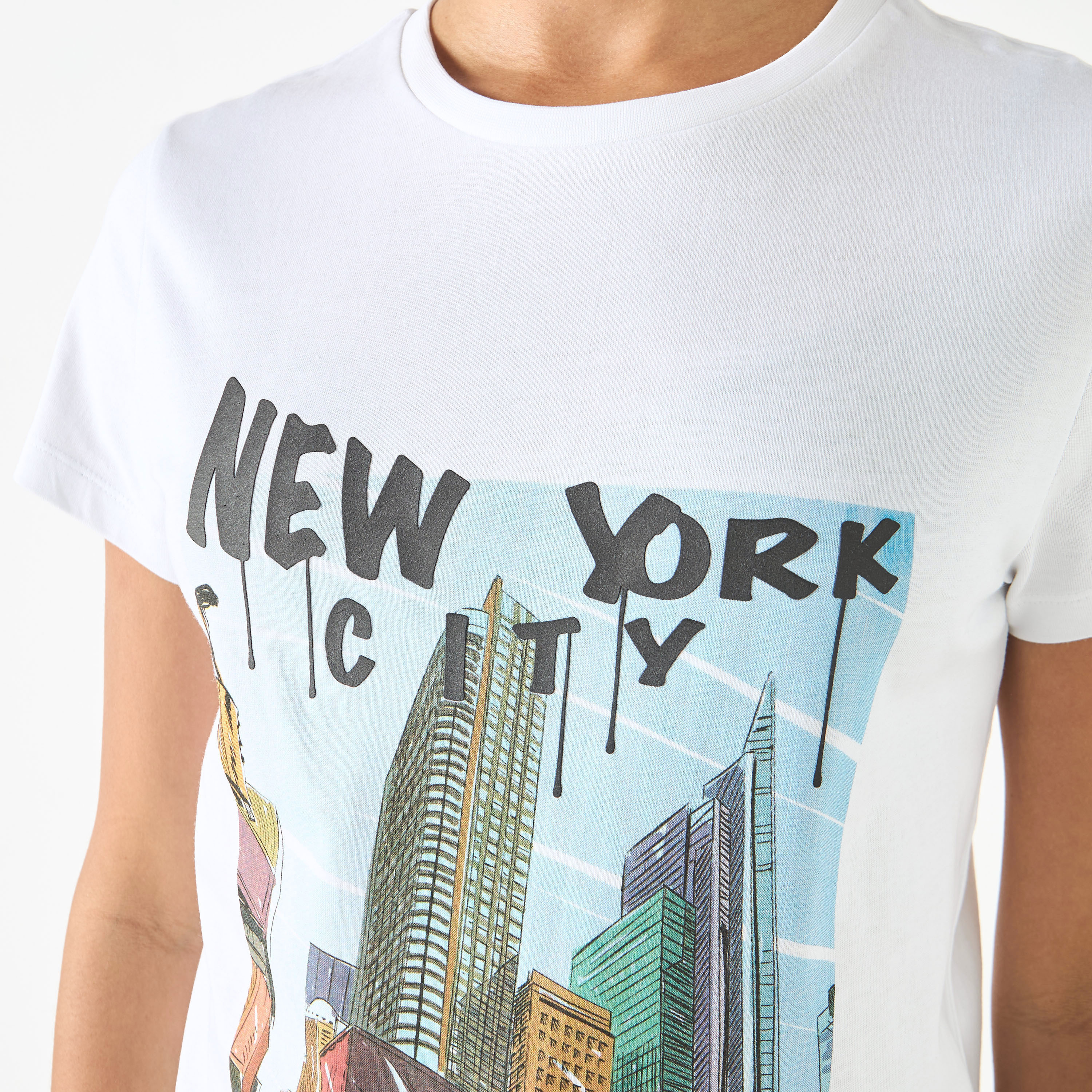 Graphic Print Crew Neck Cotton T-shirt with Short Sleeves-women-clothing-tshirts-image-4