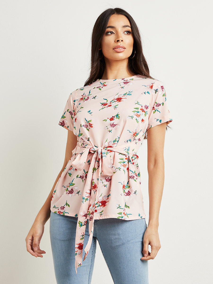 Styli Floral Printed Tie Up Waist Top-women-clothing-shirtsandblouses-blouses-image-1