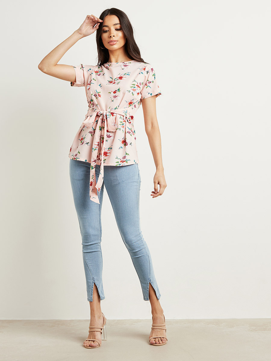 Styli Floral Printed Tie Up Waist Top-women-clothing-shirtsandblouses-blouses-image-2