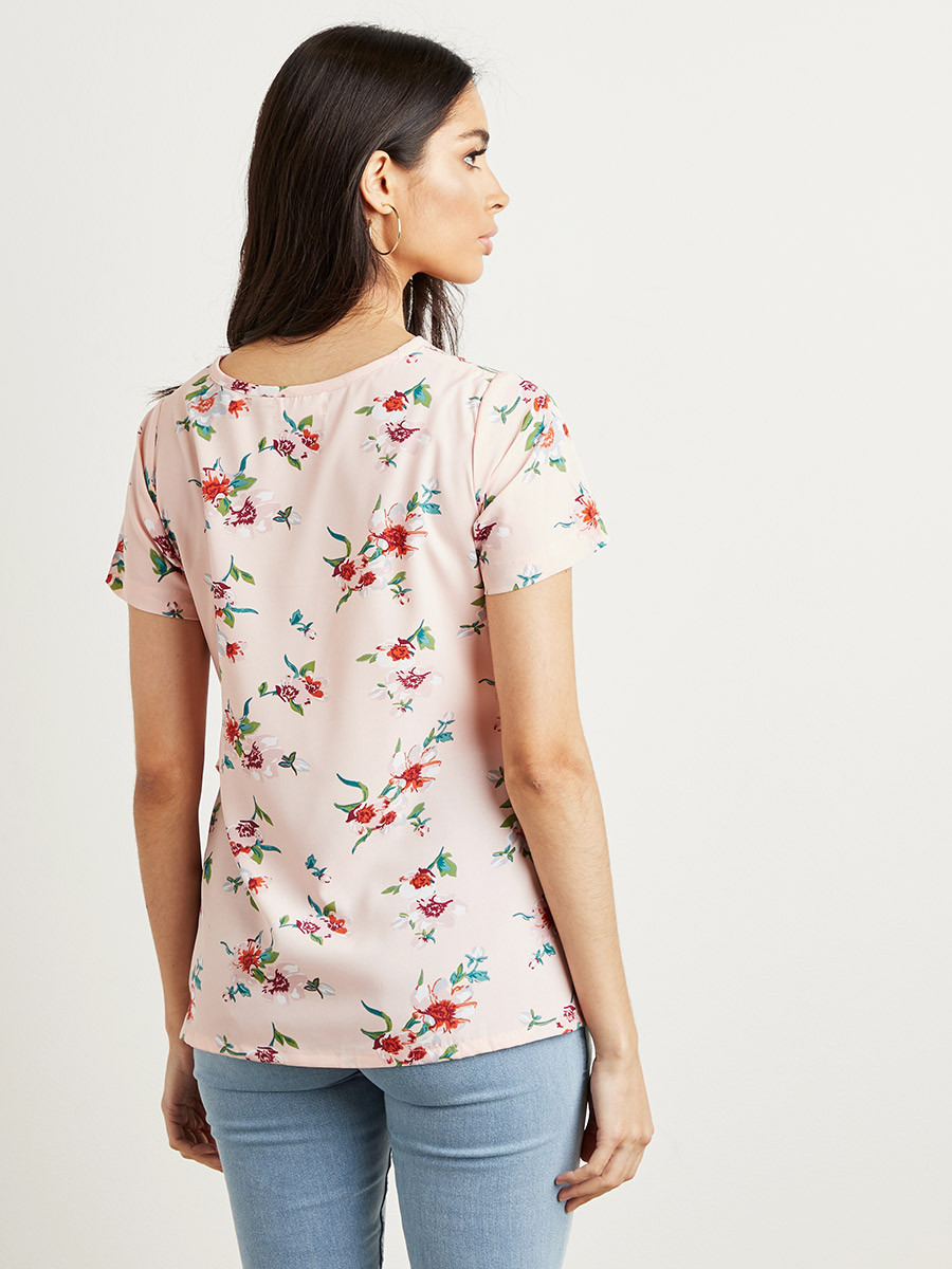 Styli Floral Printed Tie Up Waist Top-women-clothing-shirtsandblouses-blouses-image-4