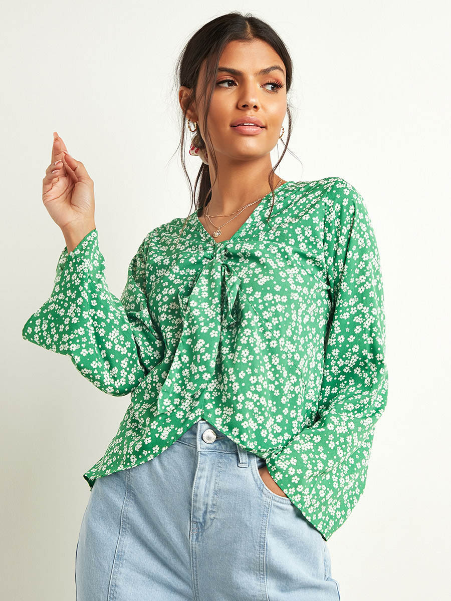 Styli Ditsy Print Top with Long Sleeves-women-clothing-shirtsandblouses-blouses-image-1