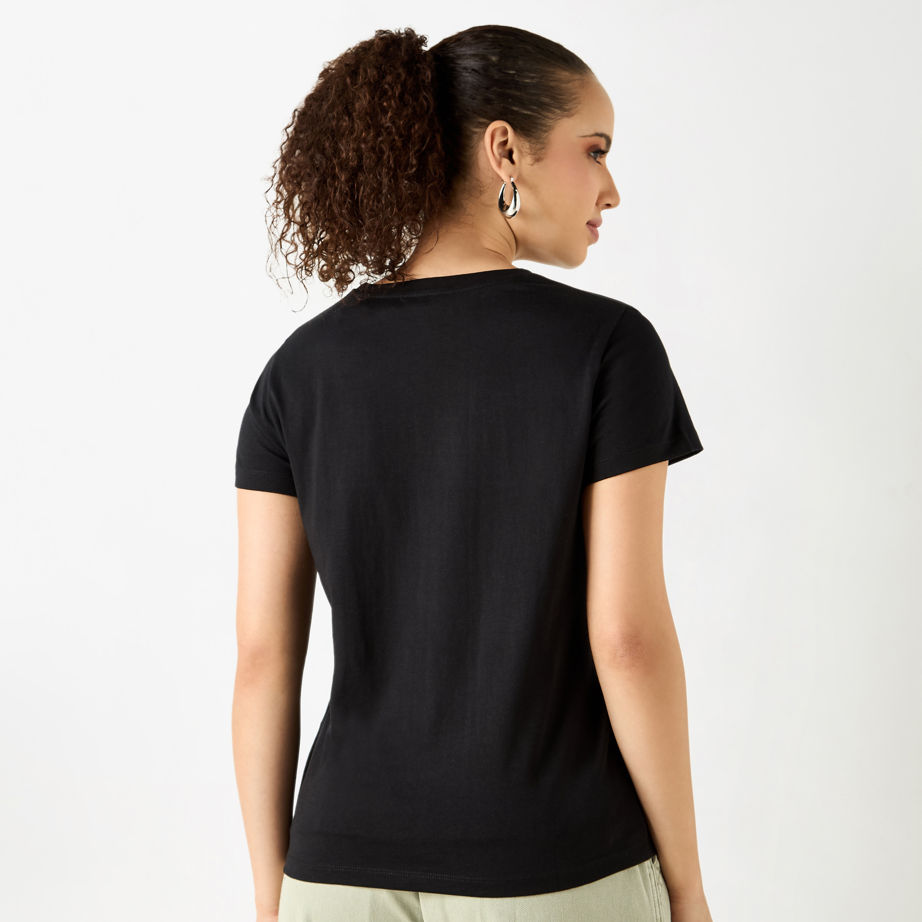 Embroidered Crew Neck T-shirt with Short Sleeves-women-clothing-tshirts-image-3