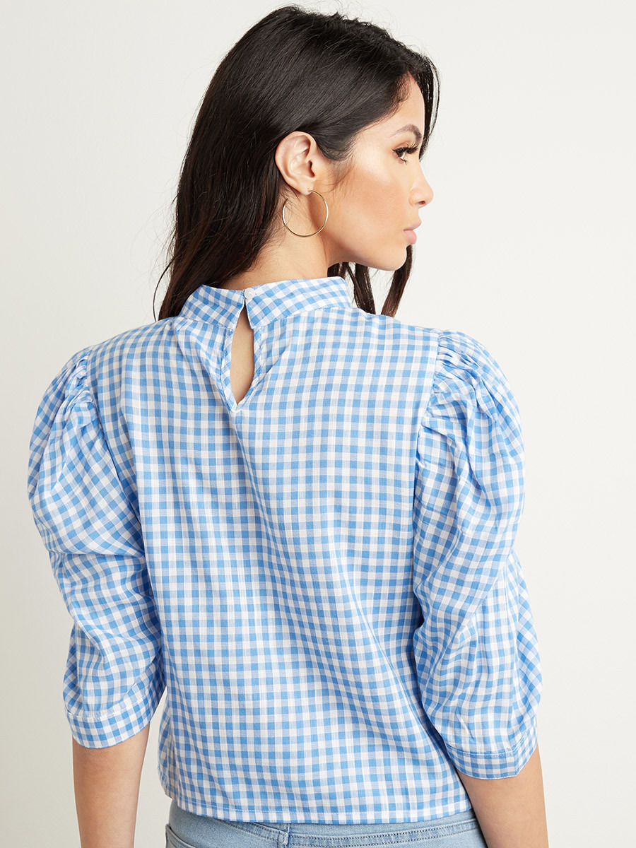 Styli Gingham 3/4 Sleeves Top with High Neck-women-clothing-shirtsandblouses-blouses-image-3