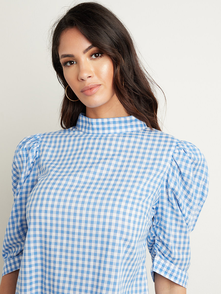 Styli Gingham 3/4 Sleeves Top with High Neck-women-clothing-shirtsandblouses-blouses-image-4