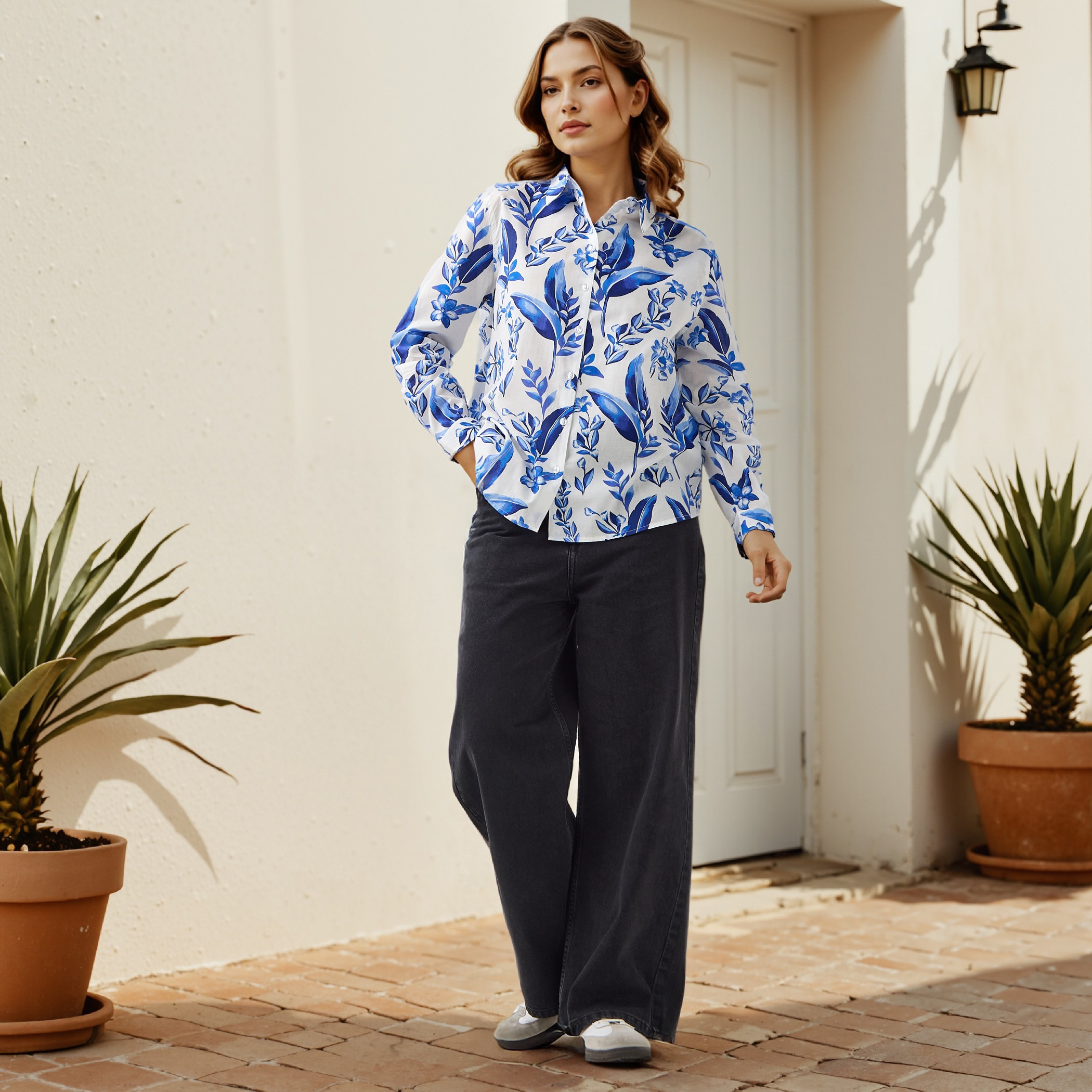 Floral Print Collared Cotton Shirt-women-clothing-shirtsandblouses-shirts-image-2