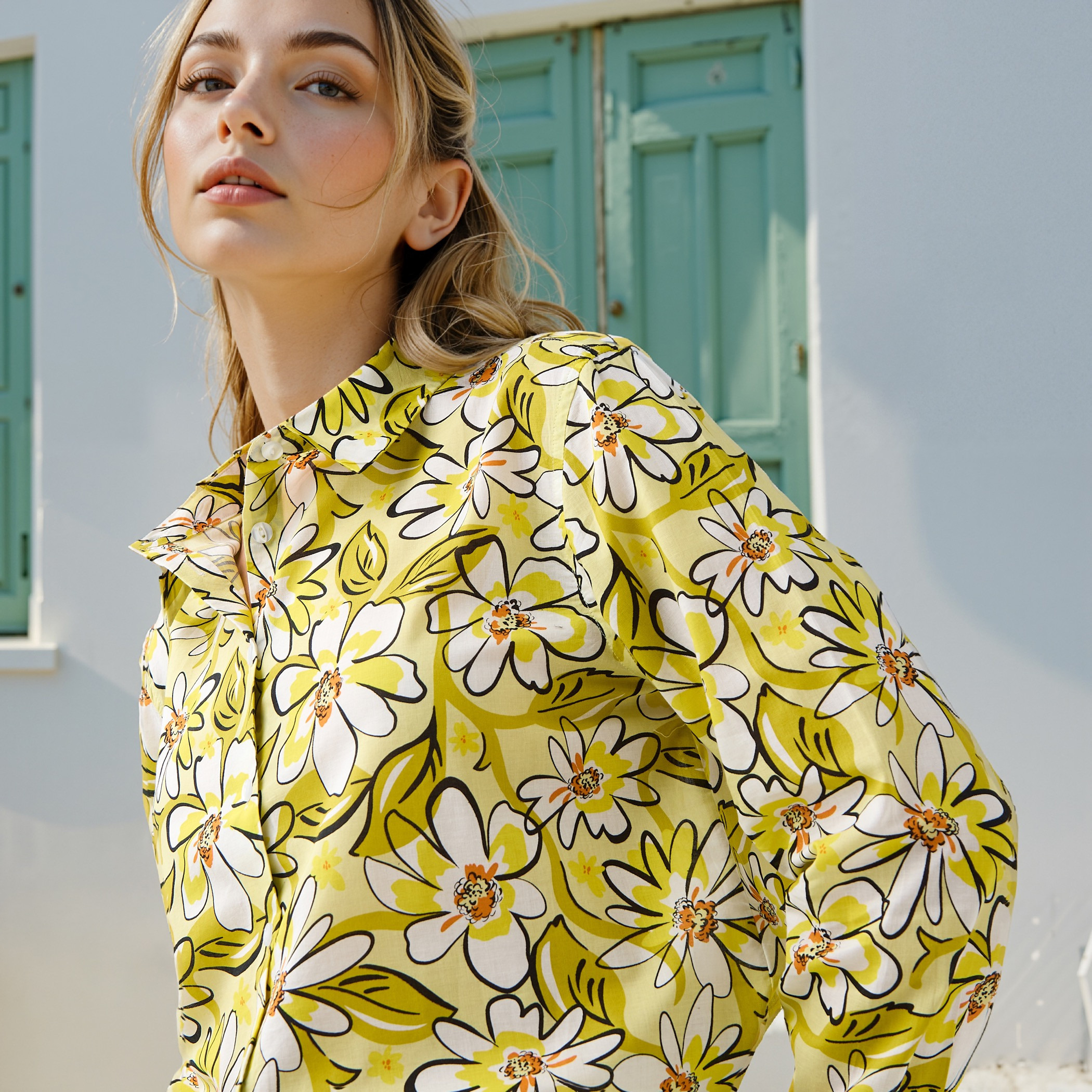 Floral Print Collared Cotton Shirt-women-clothing-shirtsandblouses-shirts-image-4