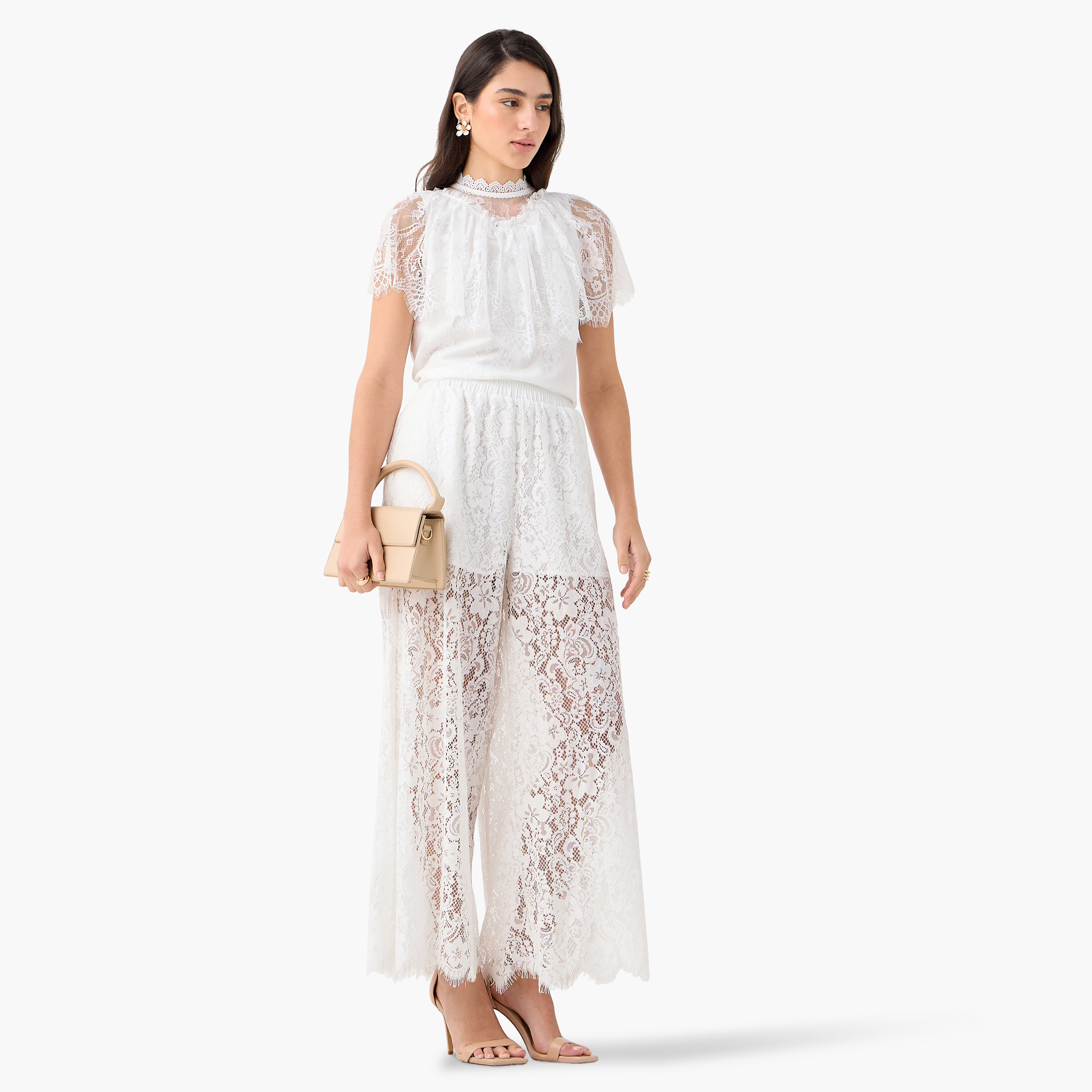 بلوزة بياقة عالية وأكمام قصيرة وتفاصيل دانتيل-women-clothing-shirtsandblouses-blouses-image-7