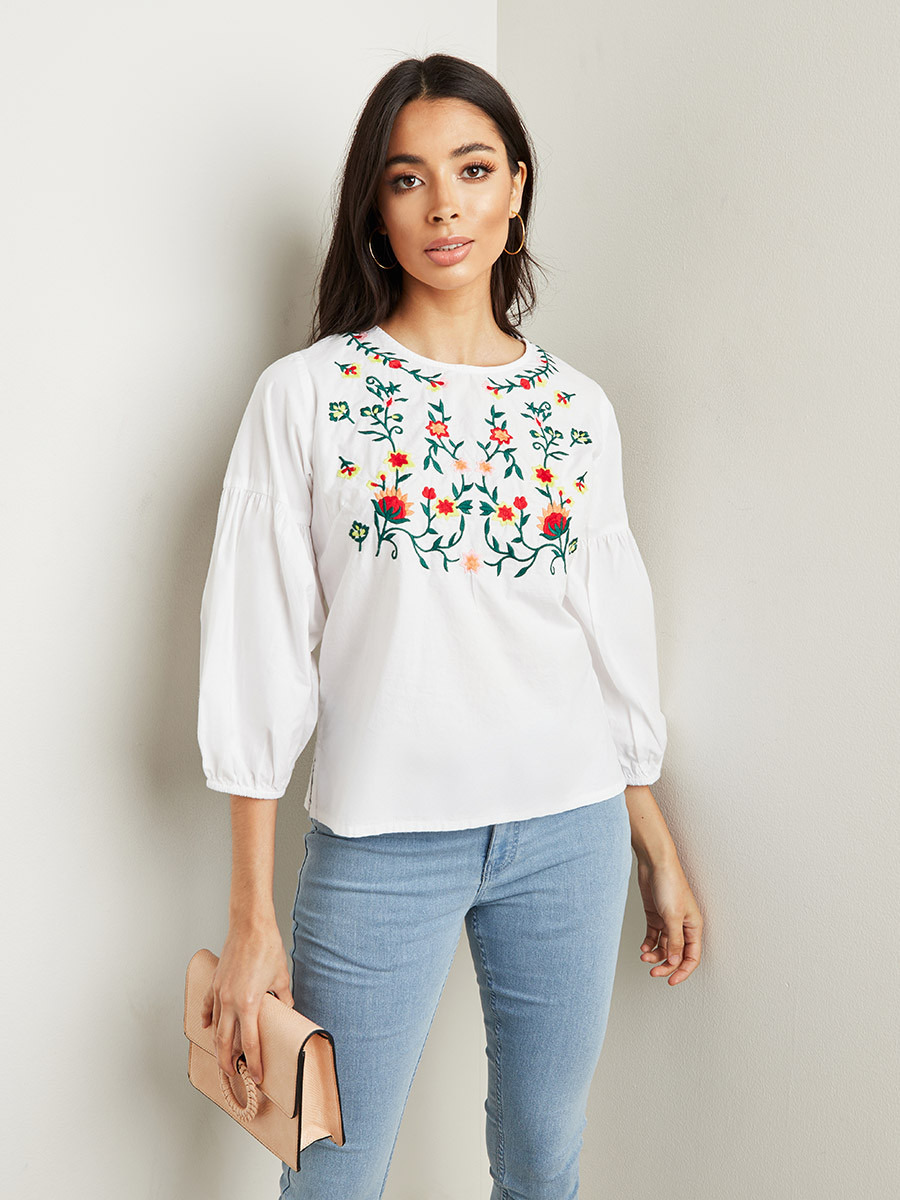 Styli Embroidered Yoke 3/4 Sleeves Top-women-clothing-shirtsandblouses-blouses-image-1