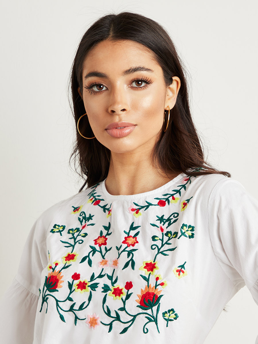 Styli Embroidered Yoke 3/4 Sleeves Top-women-clothing-shirtsandblouses-blouses-image-3
