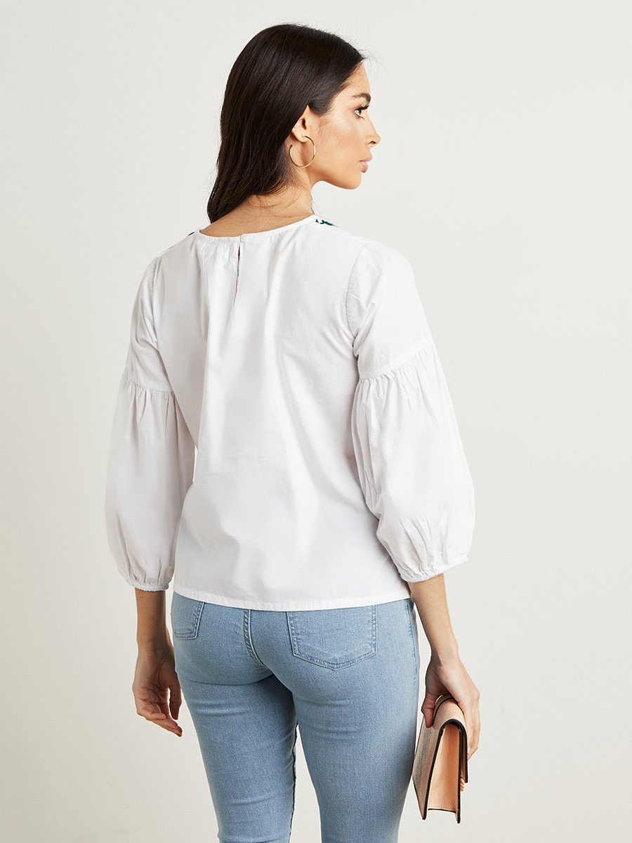 Styli Embroidered Yoke 3/4 Sleeves Top-women-clothing-shirtsandblouses-blouses-image-5