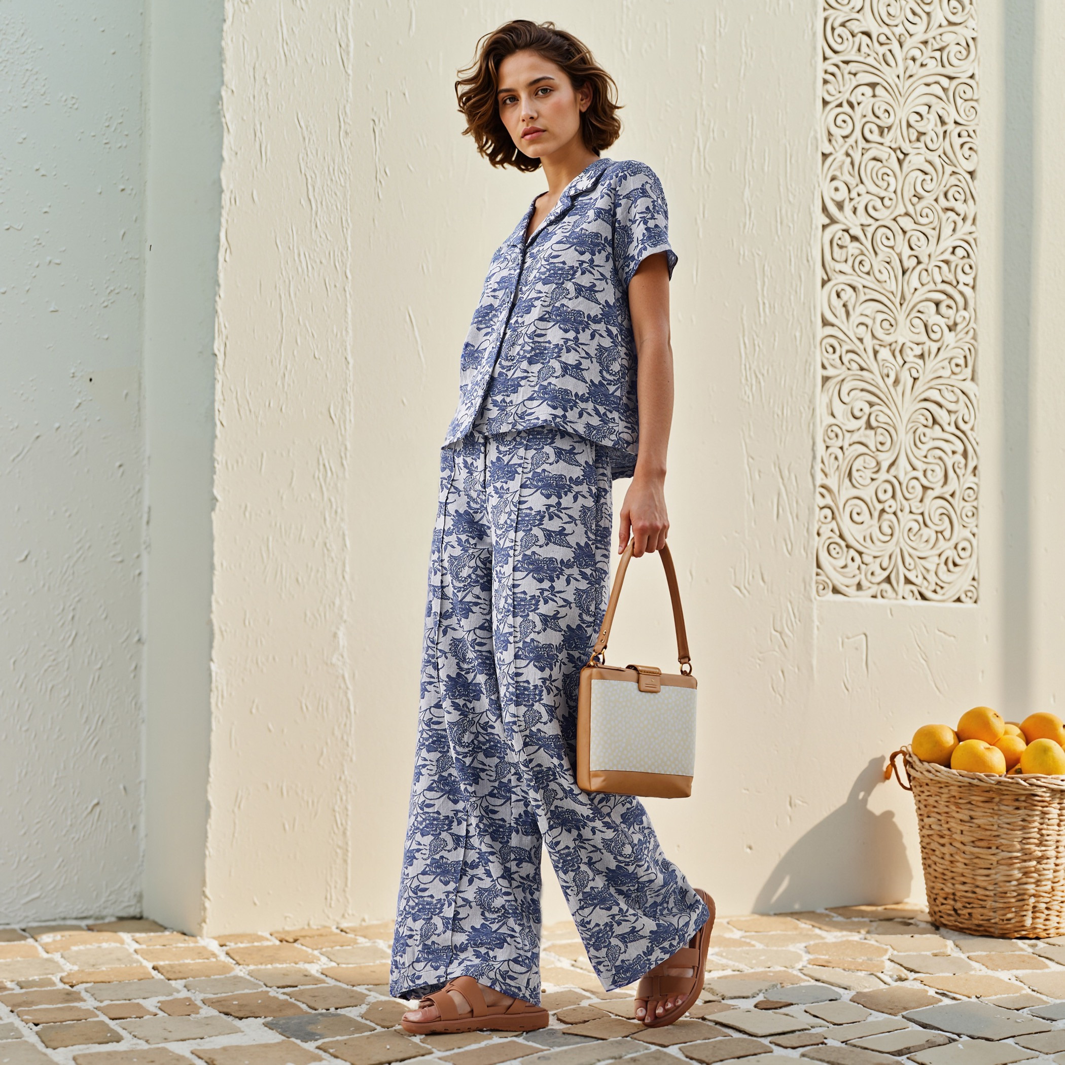 Printed Jacquard Textured Straight Fit Pants-women-clothing-coordsets-image-2