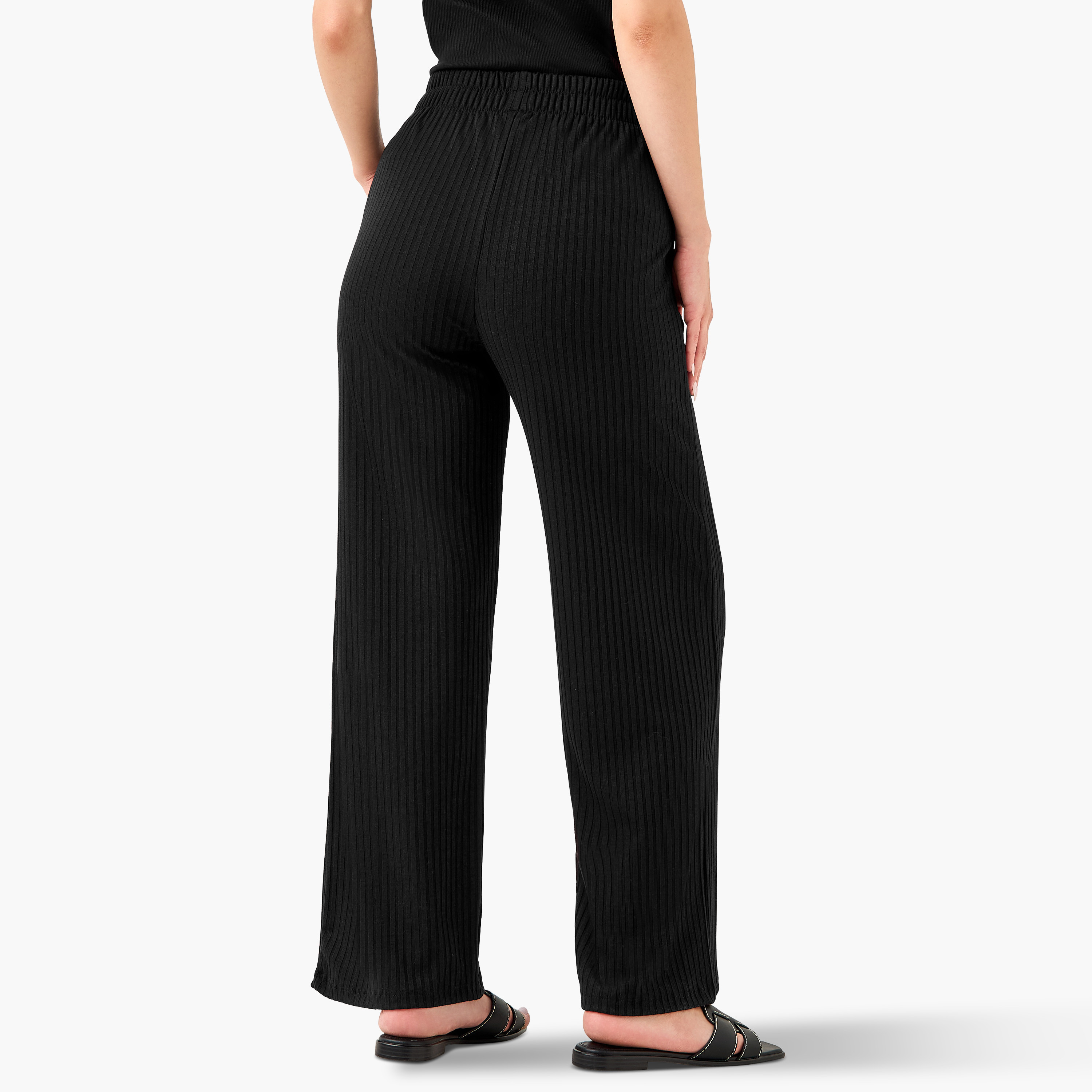 Ribbed Flexi Waist Trousers with Pockets-women-clothing-bottoms-trousers-image-3