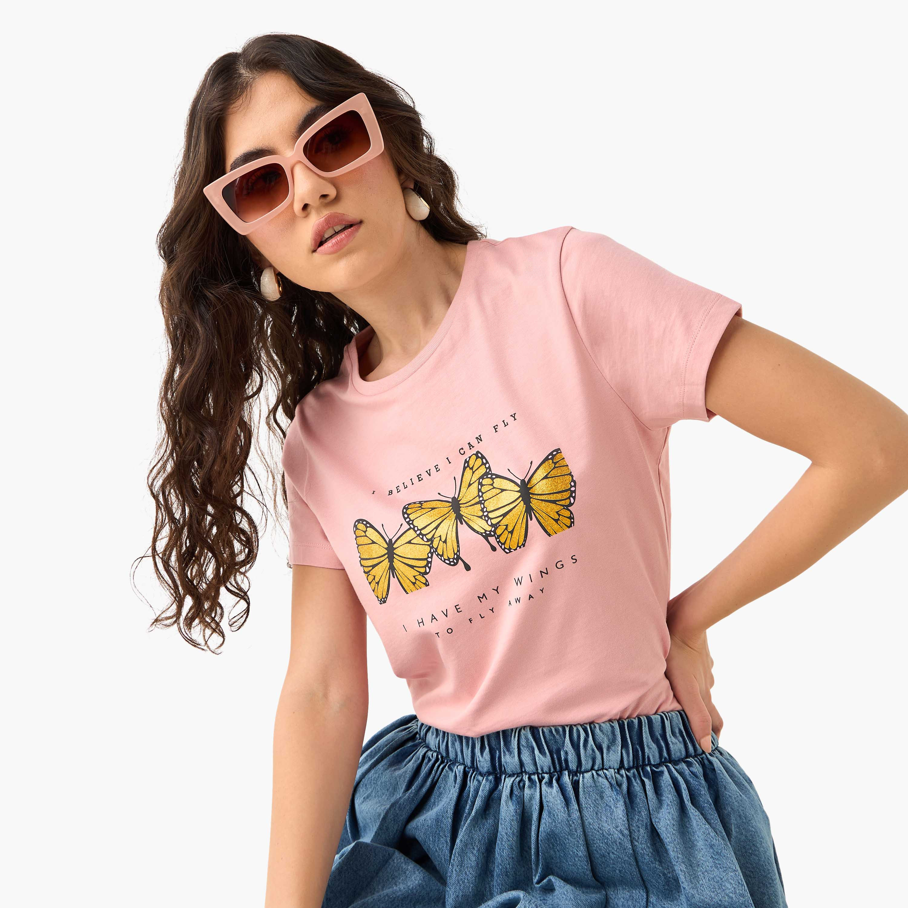 Printed Crew Neck T-shirt-women-clothing-tshirts-image-1