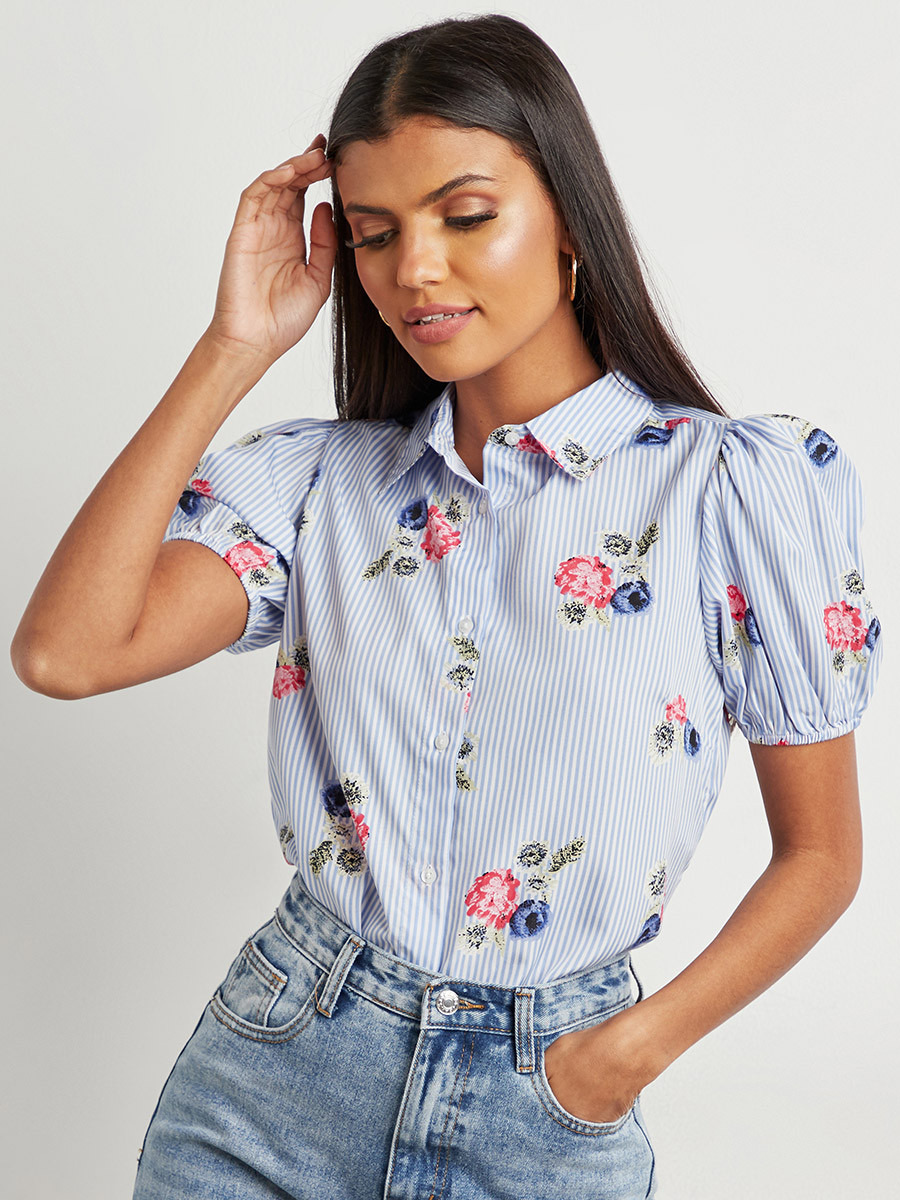 قميص مطبوع بأكمام منفوخة من ستايلي-women-clothing-shirtsandblouses-blouses-image-1