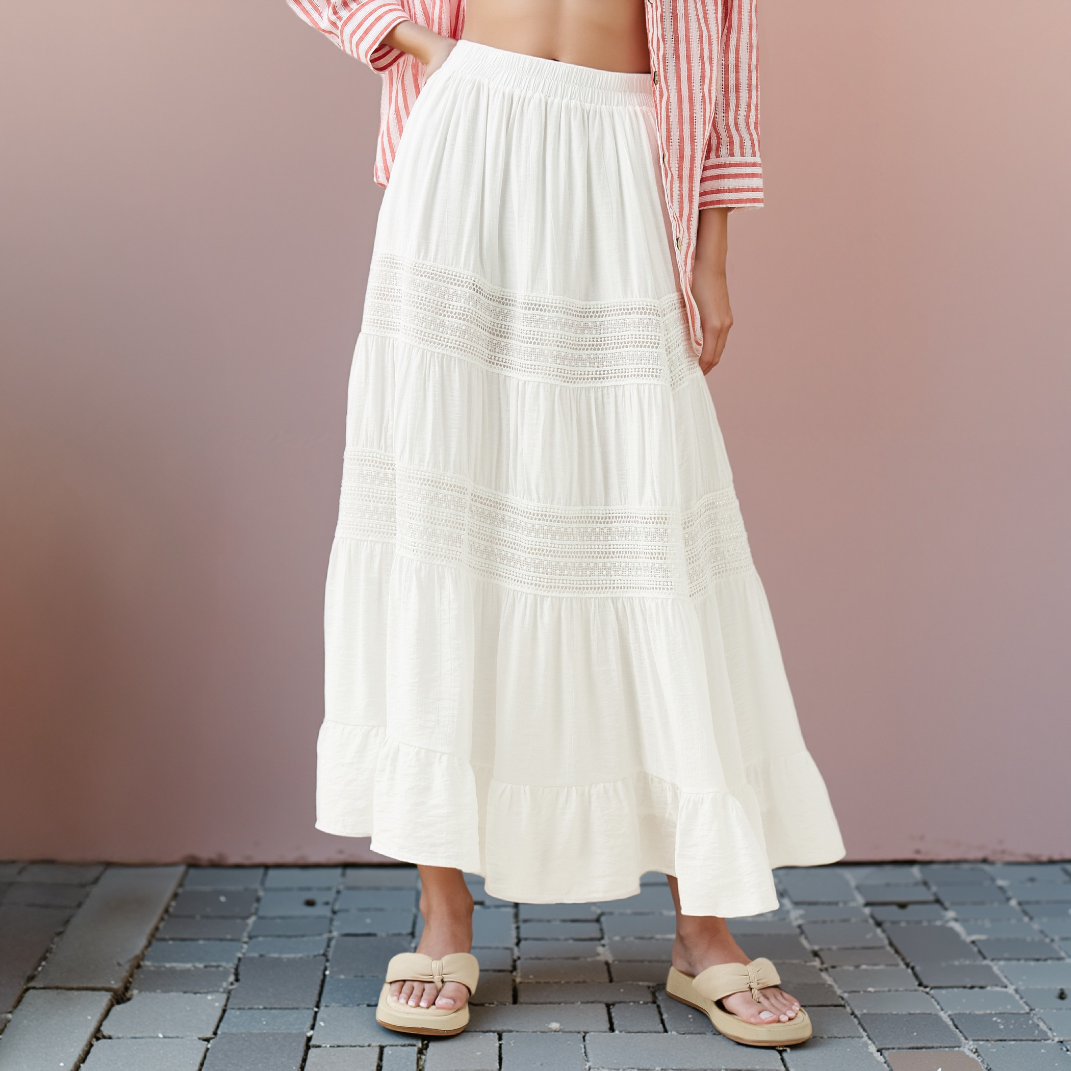 Textured Tiered Maxi Skirt with Elasticated Waistband-women-clothing-skirts-image-1