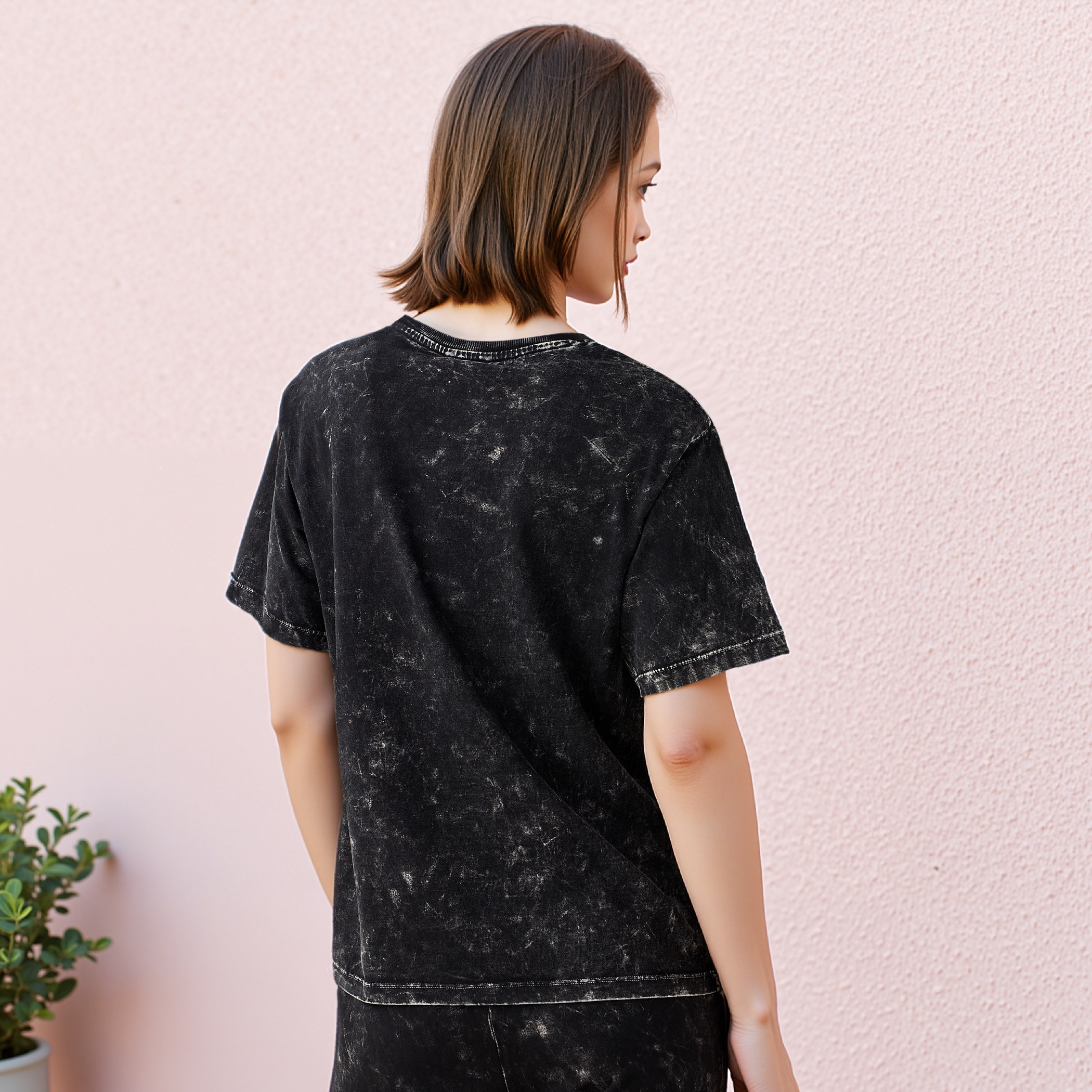 Acid Wash Cotton T-shirt with Crew Neck and Short Sleeves-women-clothing-tshirts-image-3