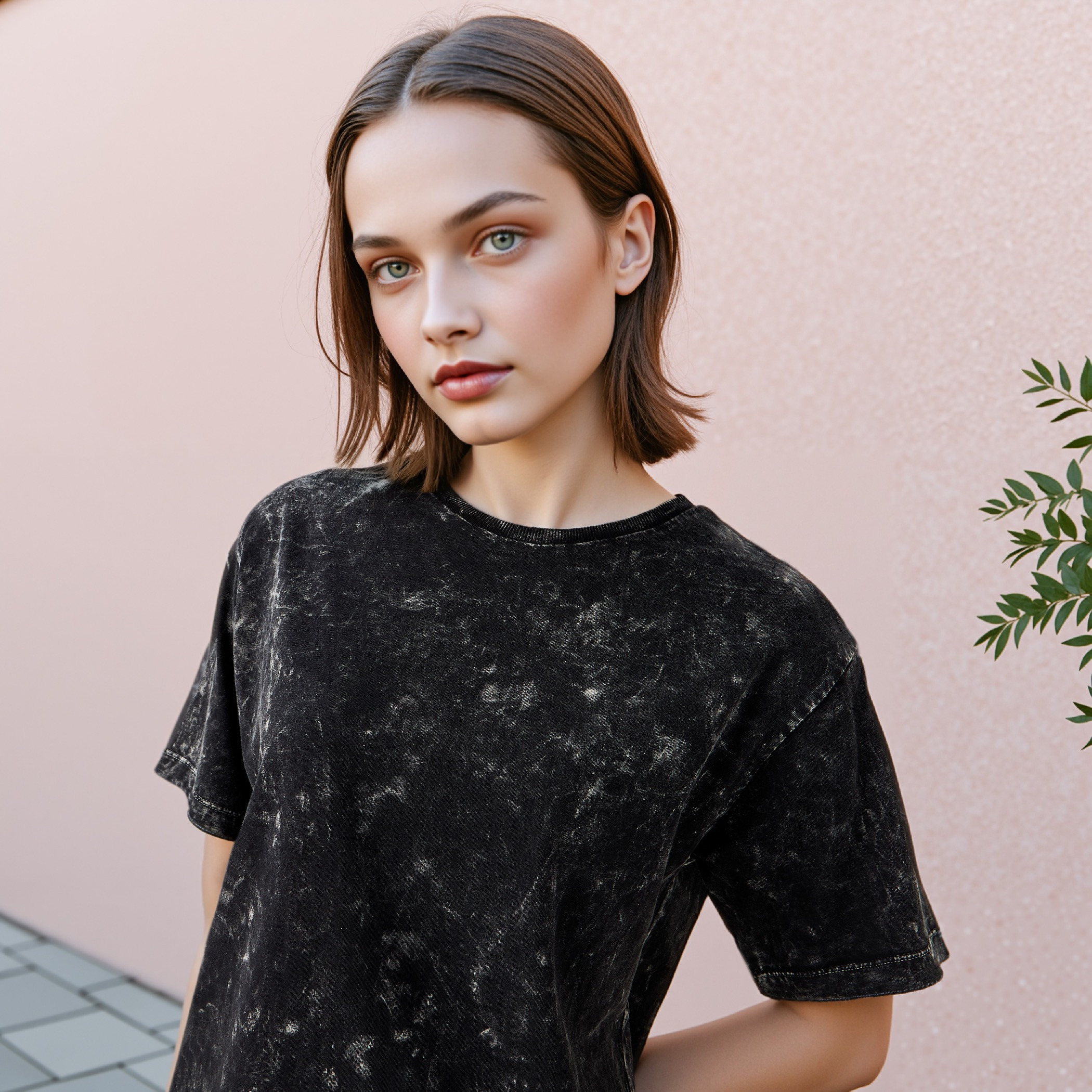 Acid Wash Cotton T-shirt with Crew Neck and Short Sleeves-women-clothing-tshirts-image-4