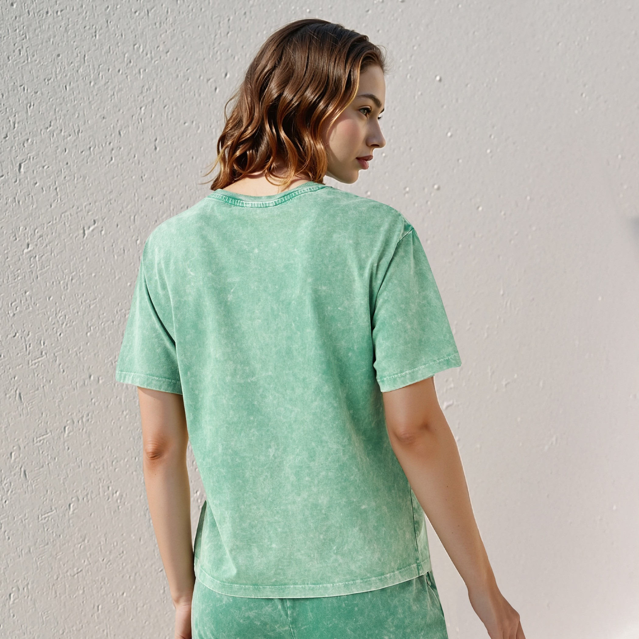 Acid Wash Cotton T-shirt with Crew Neck and Short Sleeves-women-clothing-tshirts-image-3