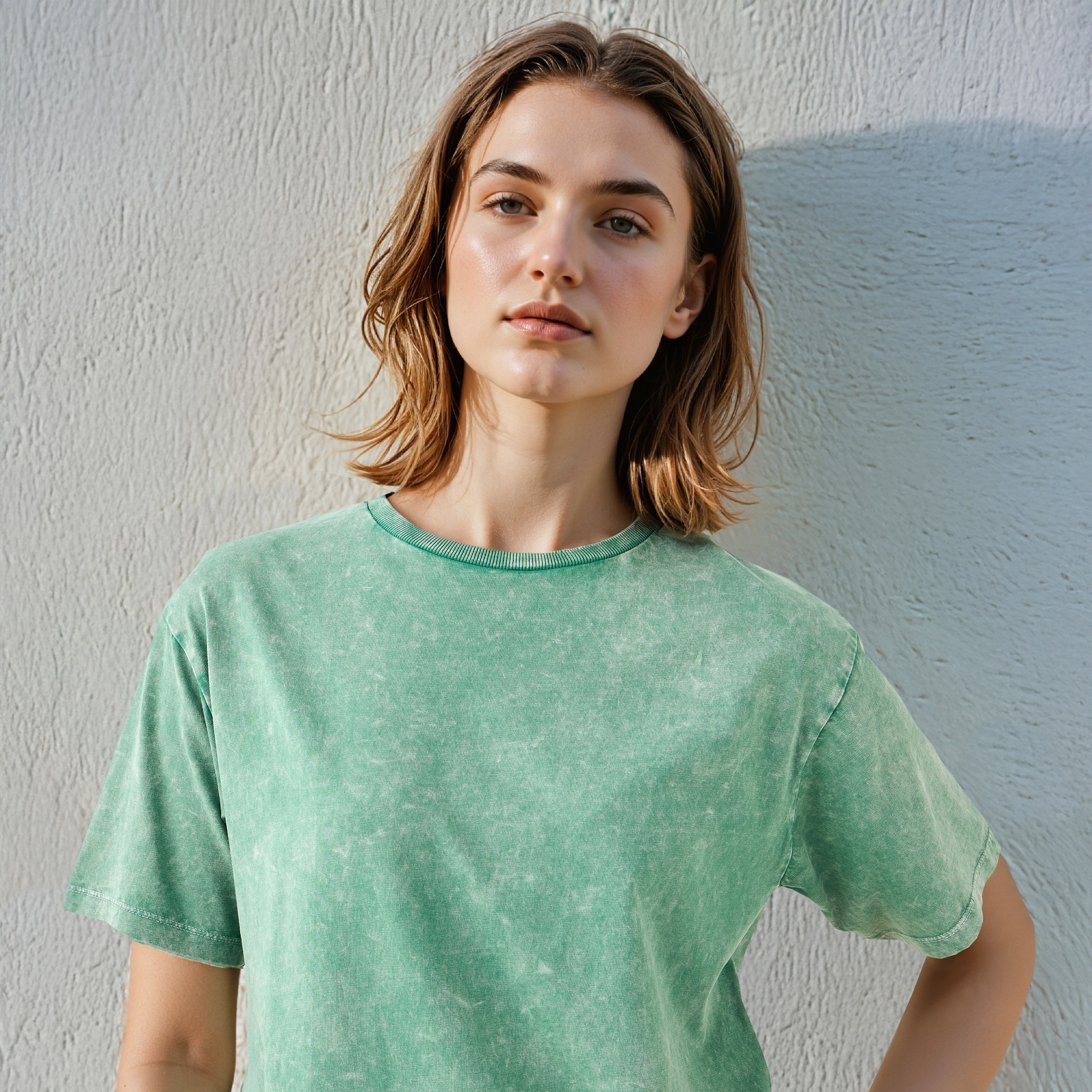 Acid Wash Cotton T-shirt with Crew Neck and Short Sleeves-women-clothing-tshirts-image-4