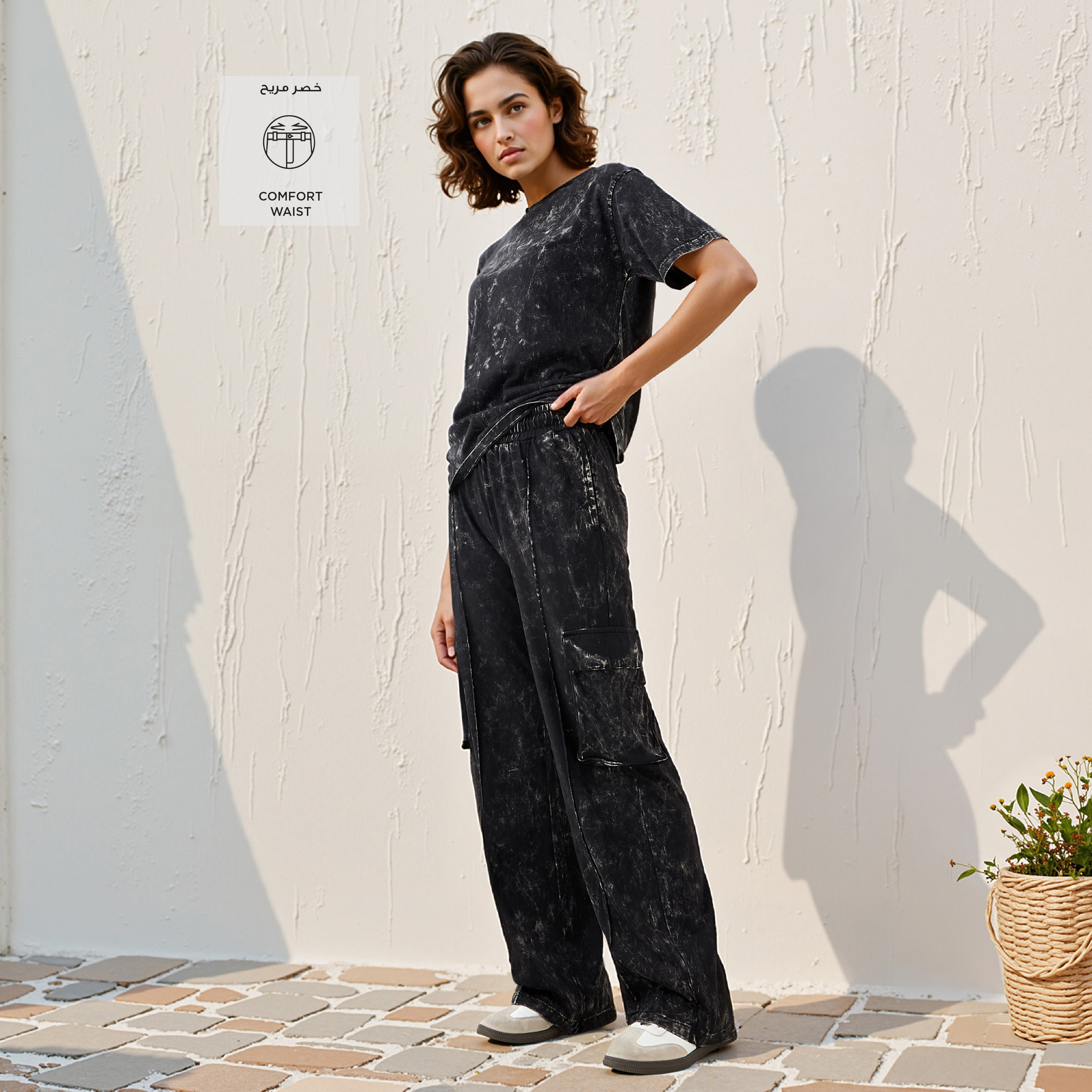 Acid Wash Cargo Joggers with Pockets-women-clothing-bottoms-joggers-image-2