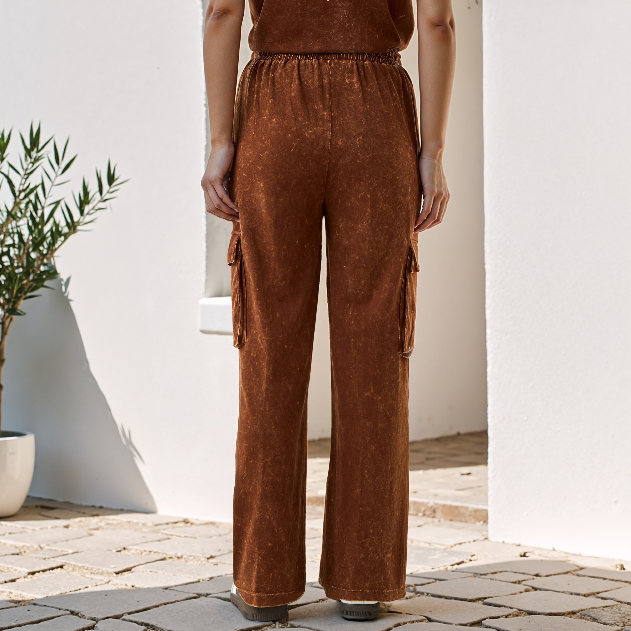 Acid Wash Cargo Joggers with Pockets-women-clothing-bottoms-joggers-image-13