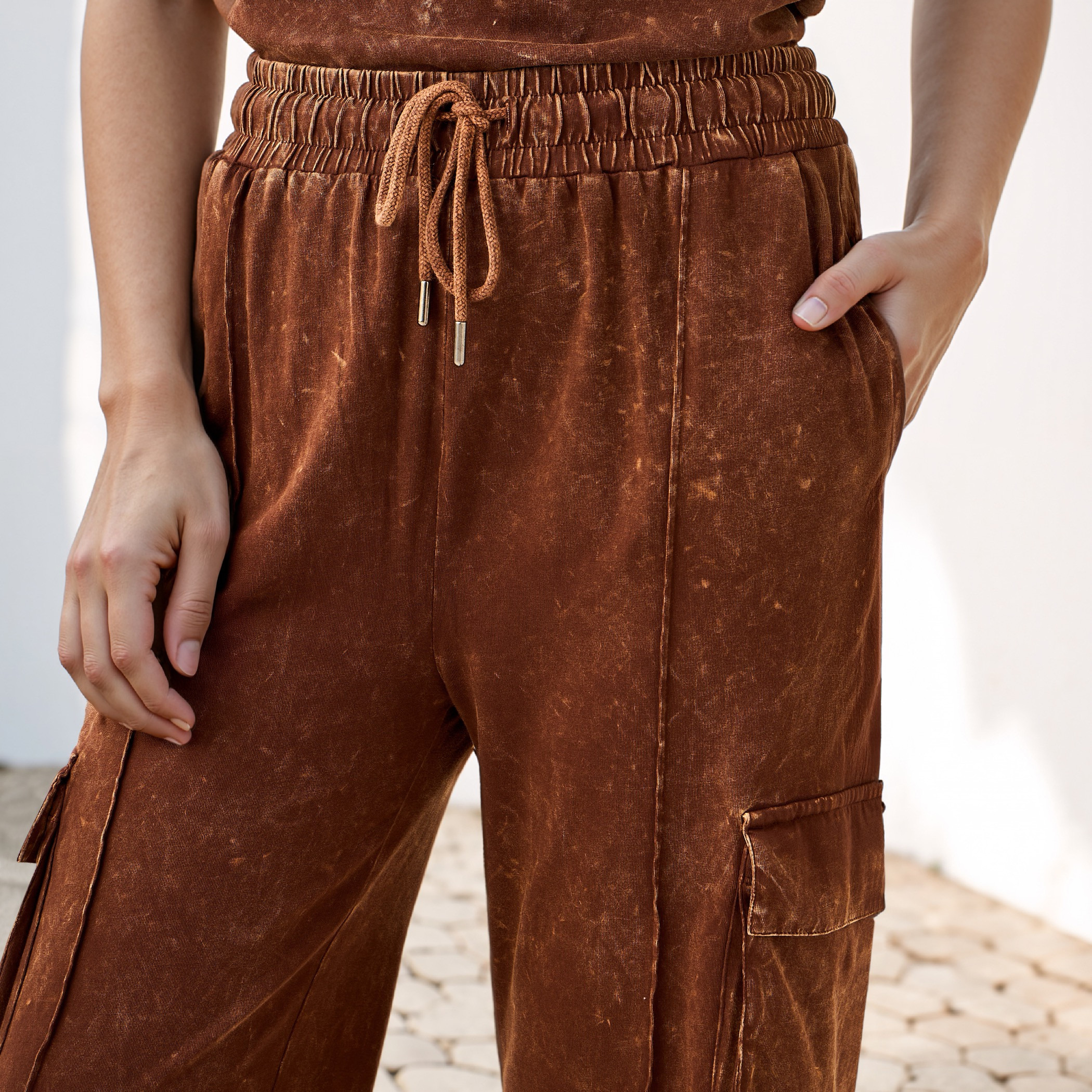 Acid Wash Cargo Joggers with Pockets-women-clothing-bottoms-joggers-image-14