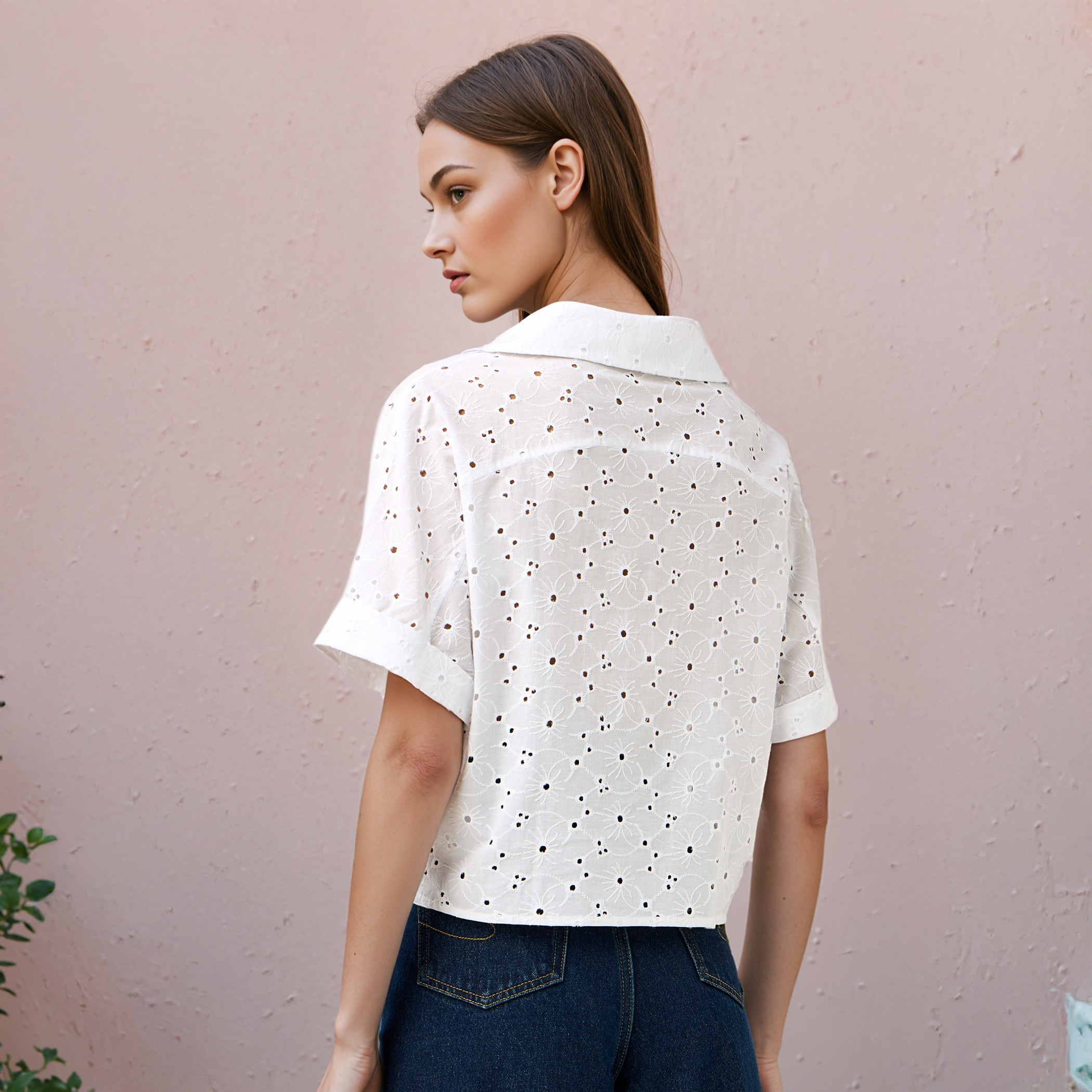 Schiffli Textured Shirt with Collar and Knot Detail-women-clothing-shirtsandblouses-shirts-image-3