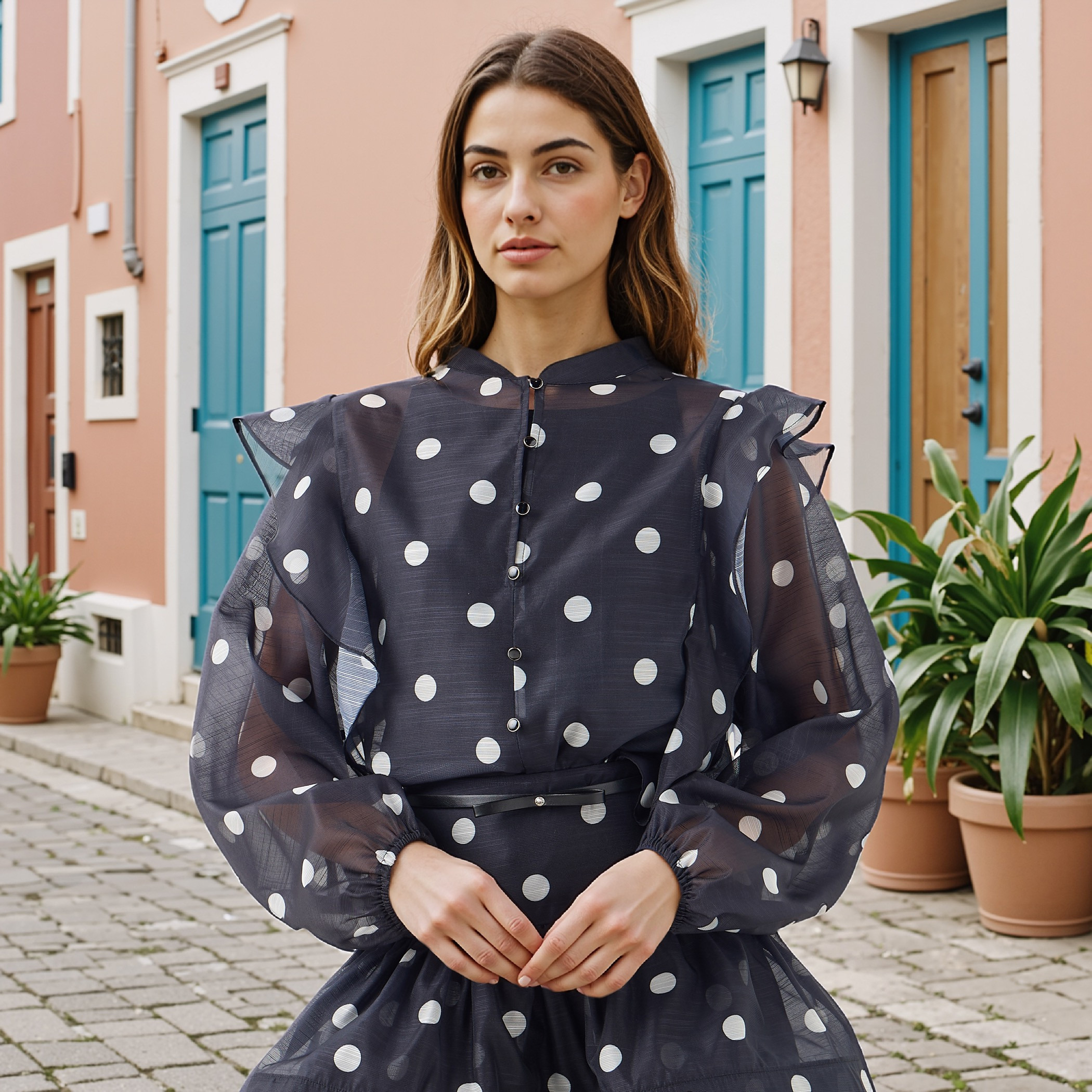 トップス theredthread S dot flow frill tops / bk theredthread S dot flow frill tops / bk Shop All-Over Polka