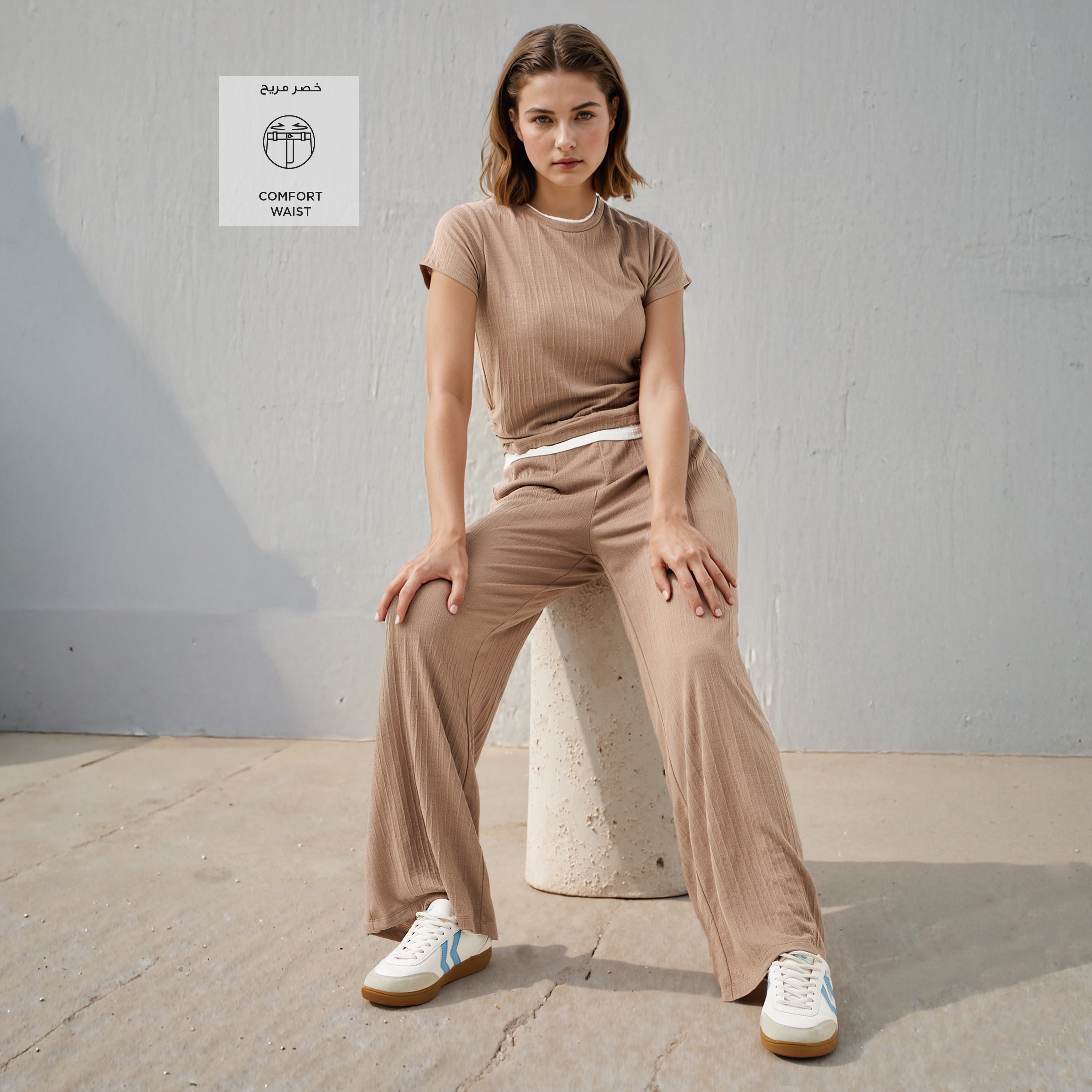 Textured Wide Leg Joggers with Contrast Waist-women-clothing-bottoms-joggers-image-2