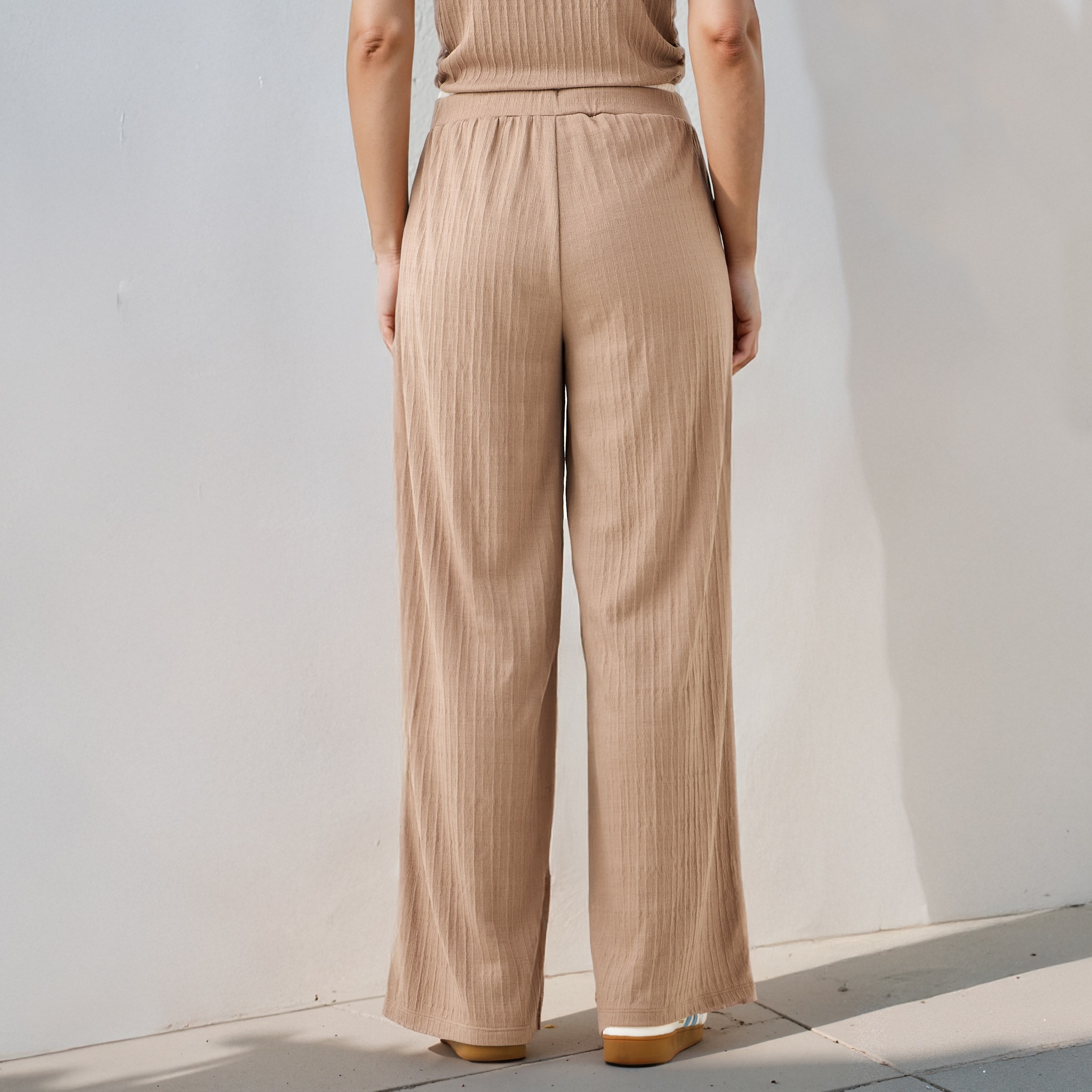 Textured Wide Leg Joggers with Contrast Waist-women-clothing-bottoms-joggers-image-3