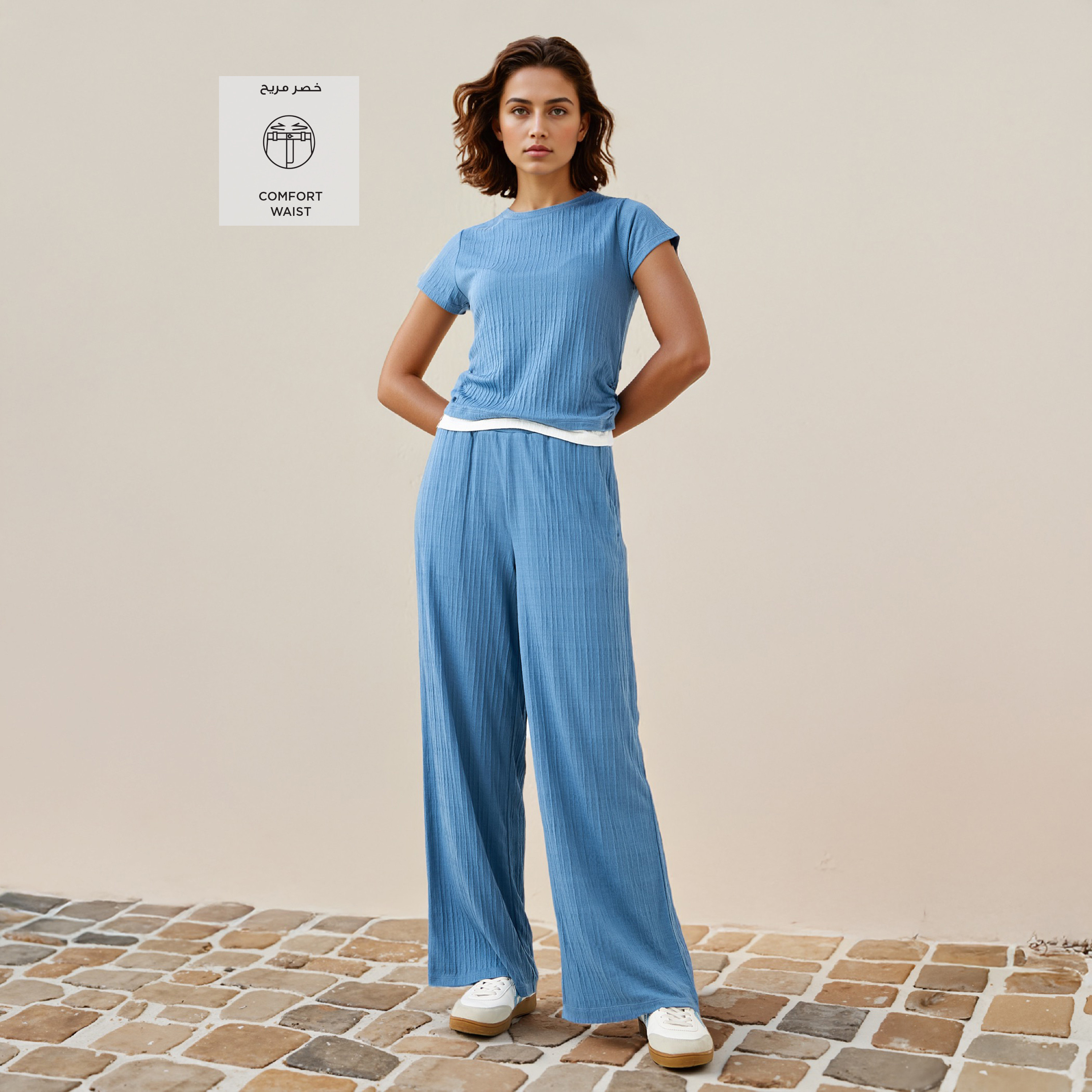 Textured Wide Leg Joggers with Contrast Waist-women-clothing-bottoms-joggers-image-2