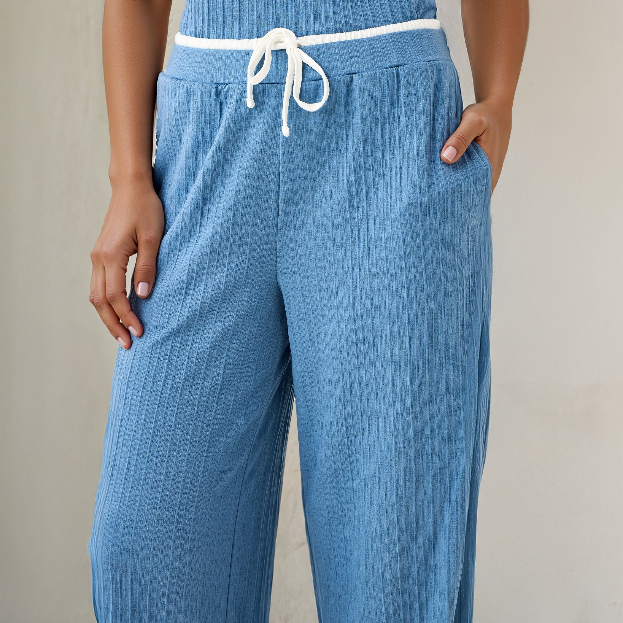 Textured Wide Leg Joggers with Contrast Waist-women-clothing-bottoms-joggers-image-4